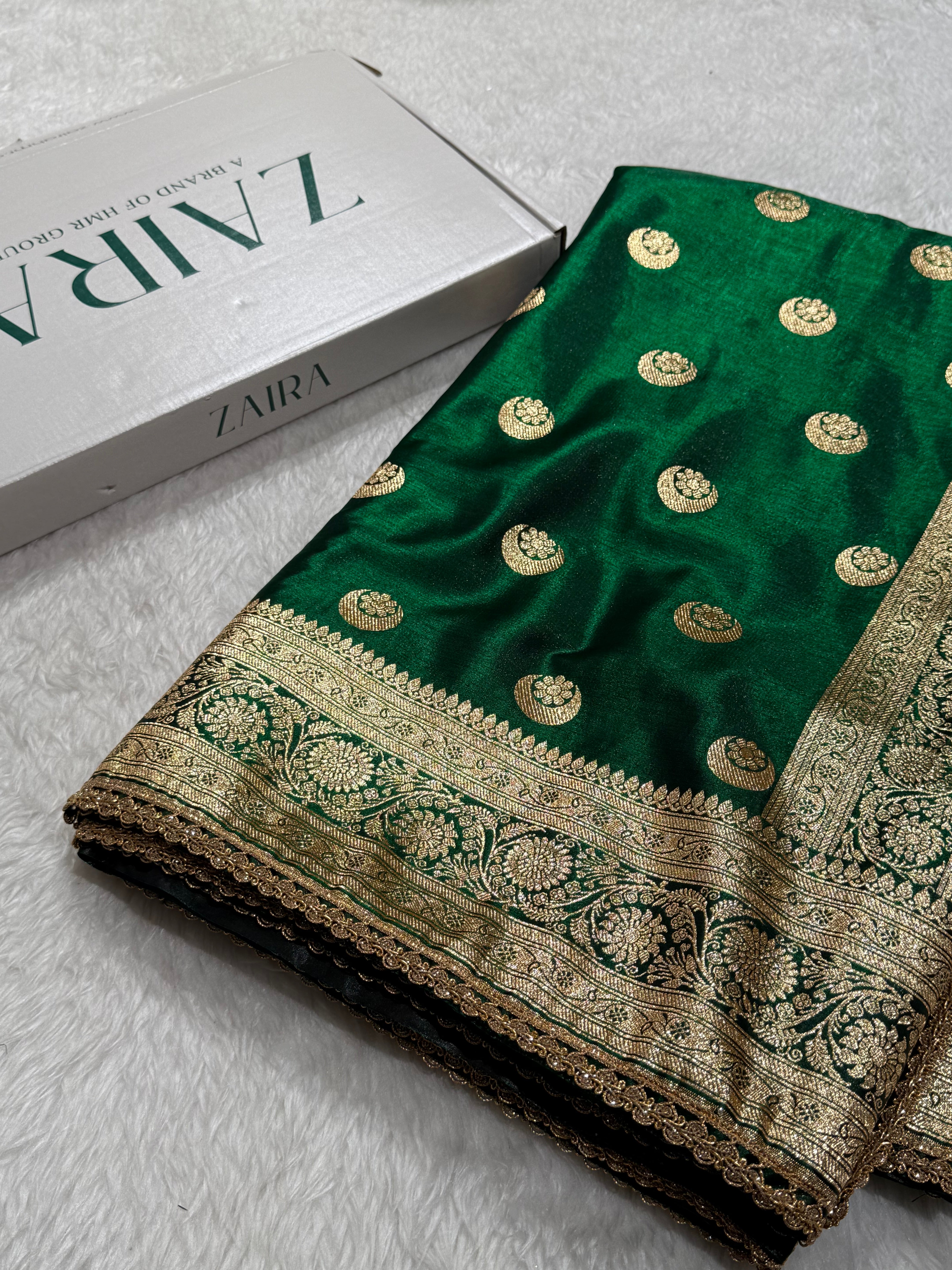 Bottle Green Chand Tara Satin Silk Saree with gotta patti SSGP04