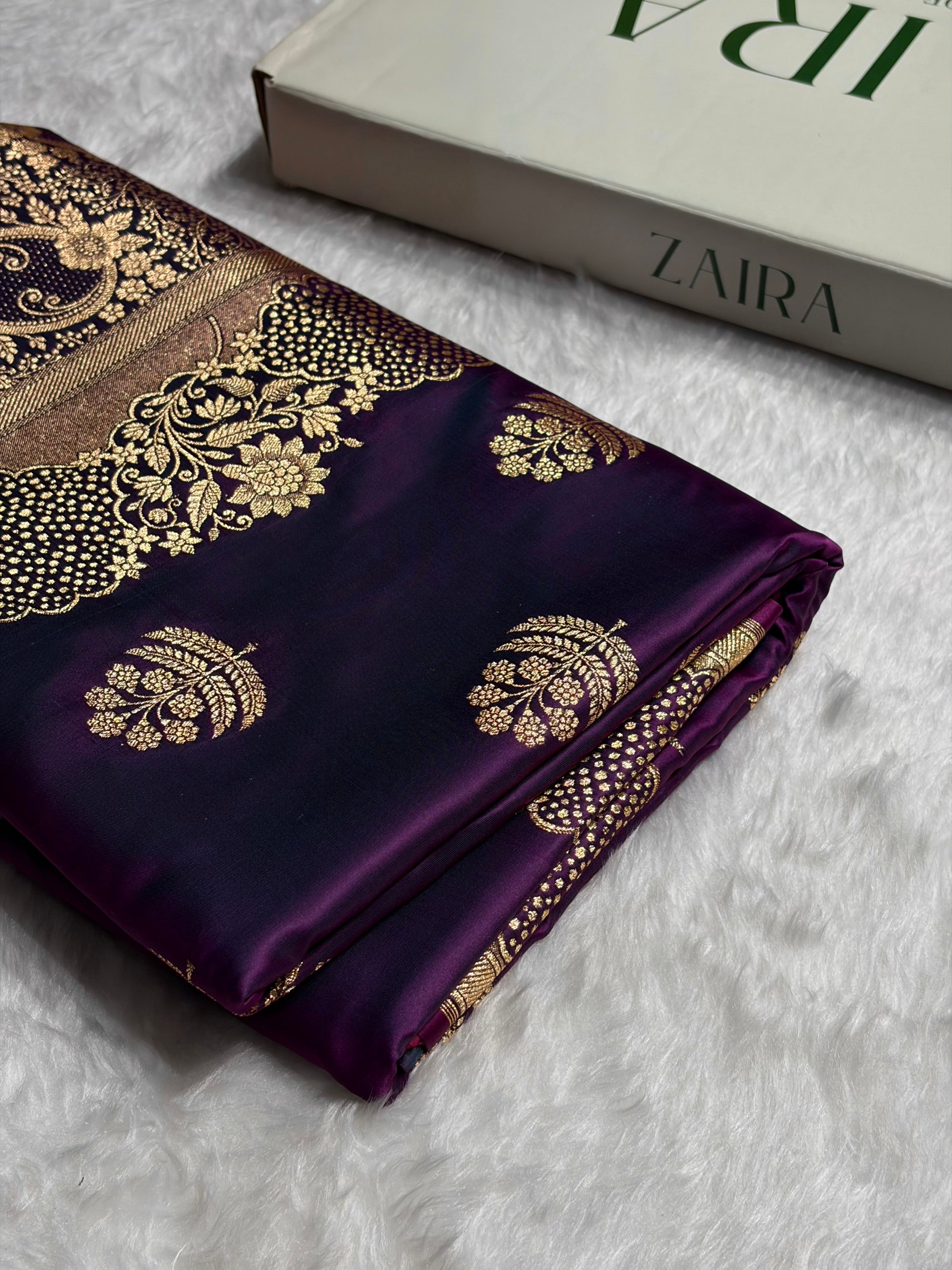 Wine Unique Boota Pattern Satin Katan Silk Saree SK70