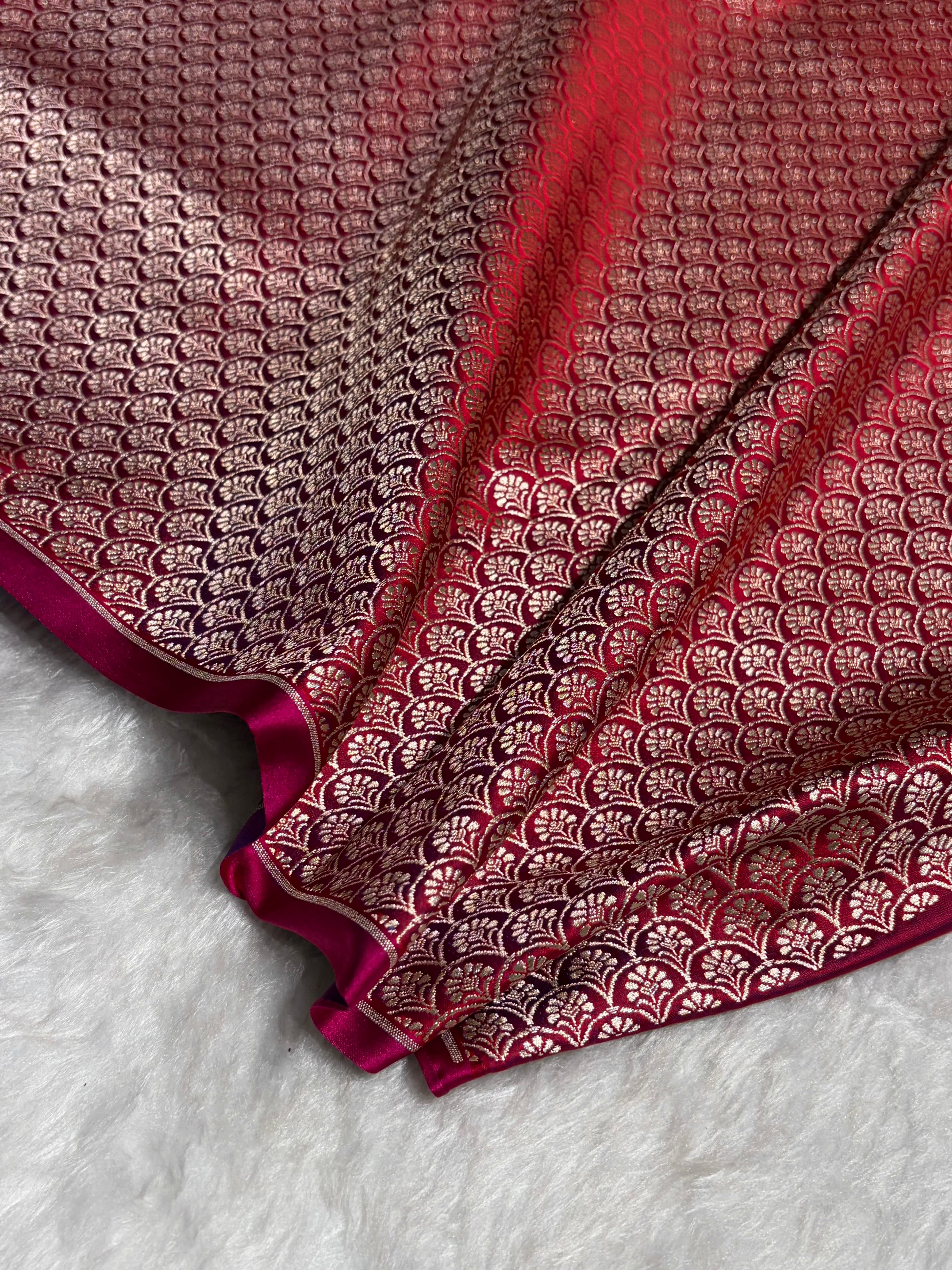 Reddish Magenta Shades Floral Border Mashru Silk Saree MSM-62