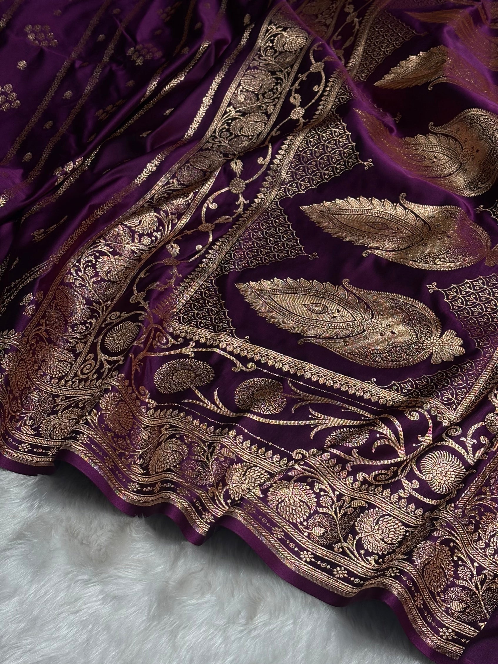 Wine Floral Boota Pattern Satin Katan Silk saree SK39
