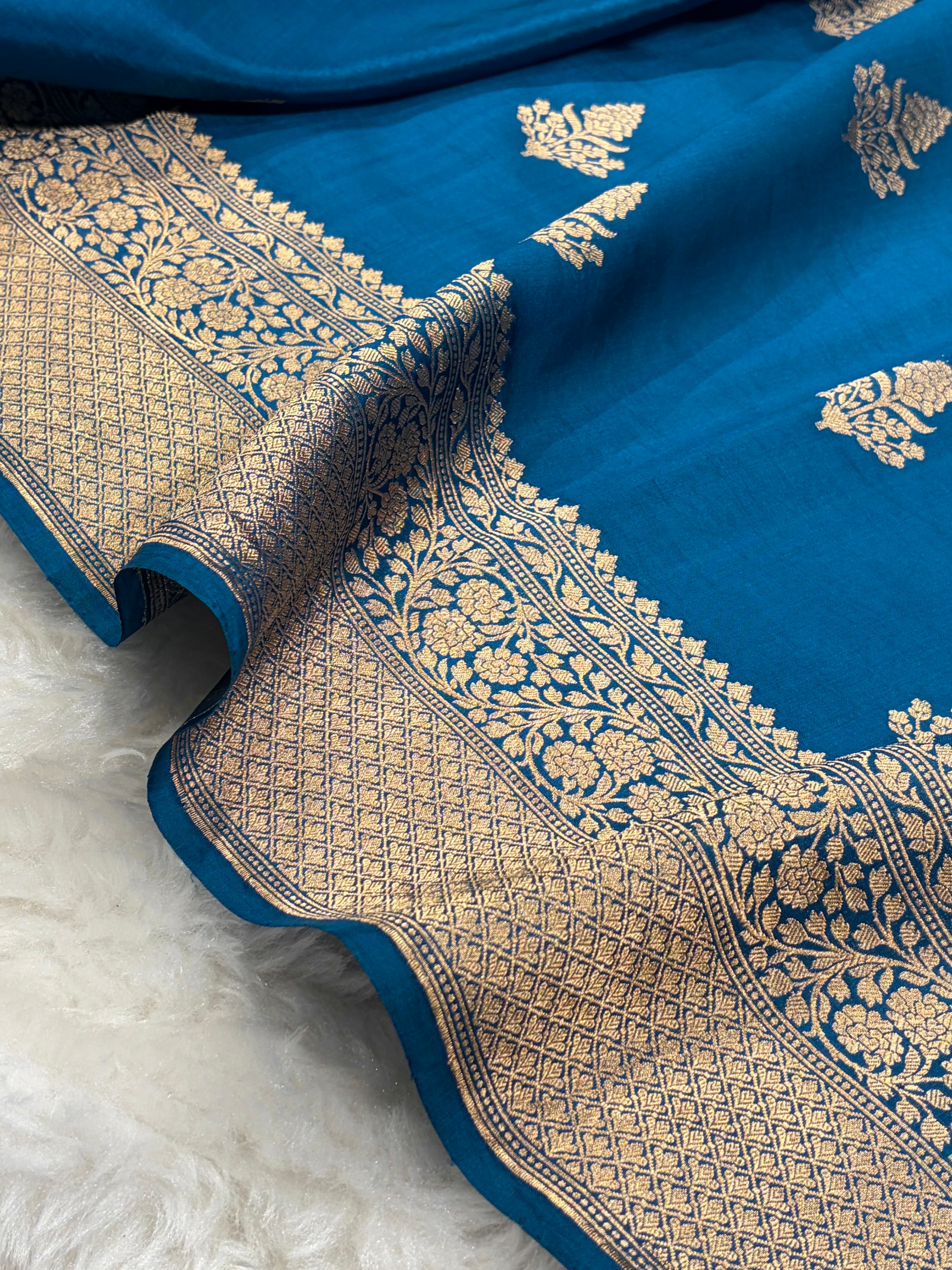 Banarasi German Blue Boota Handwoven Pure Paper Silk RM-86