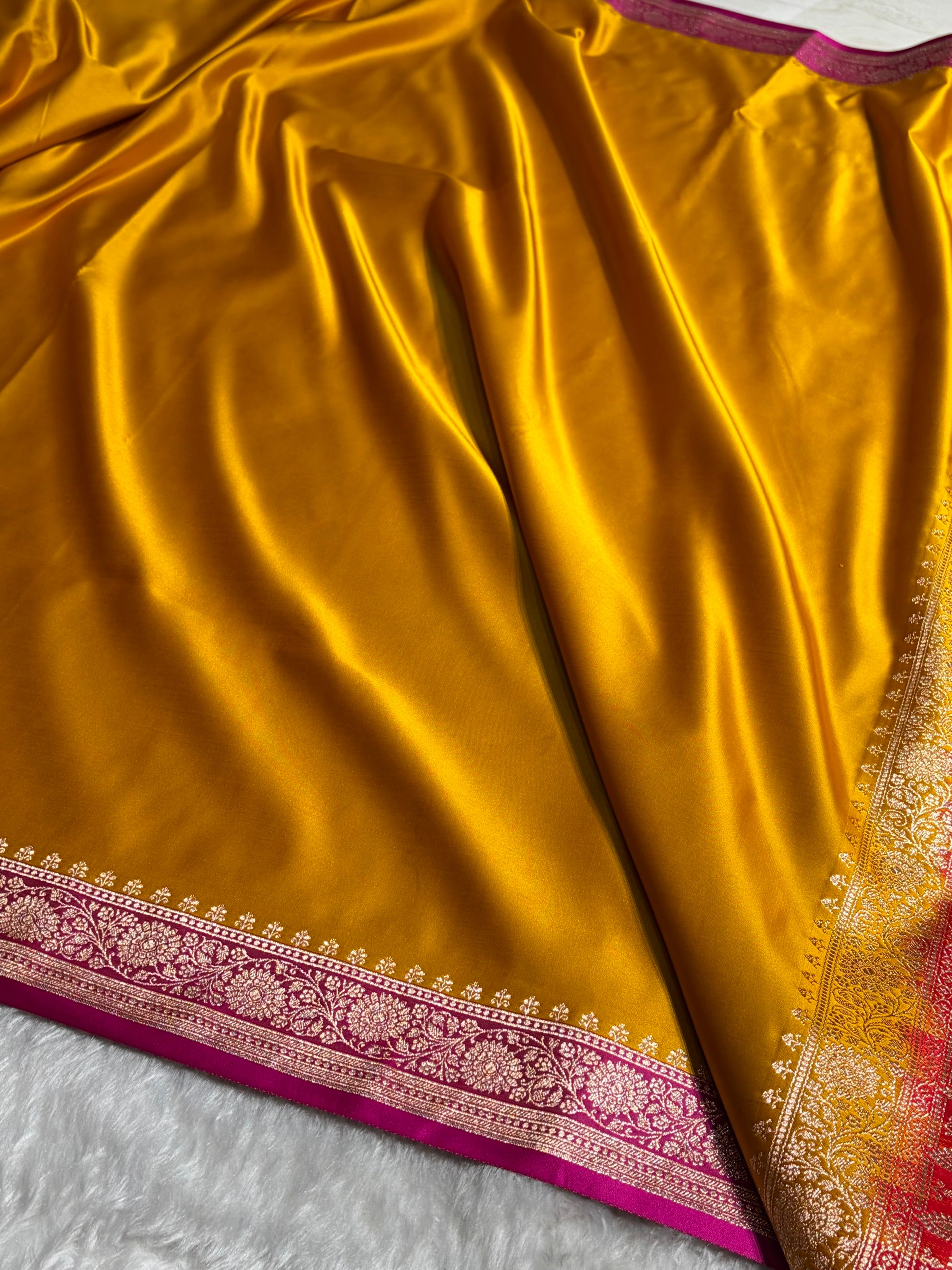 Banarasi Satin Katan Saree in Contrast Mustard / Rani Shades SK131 n