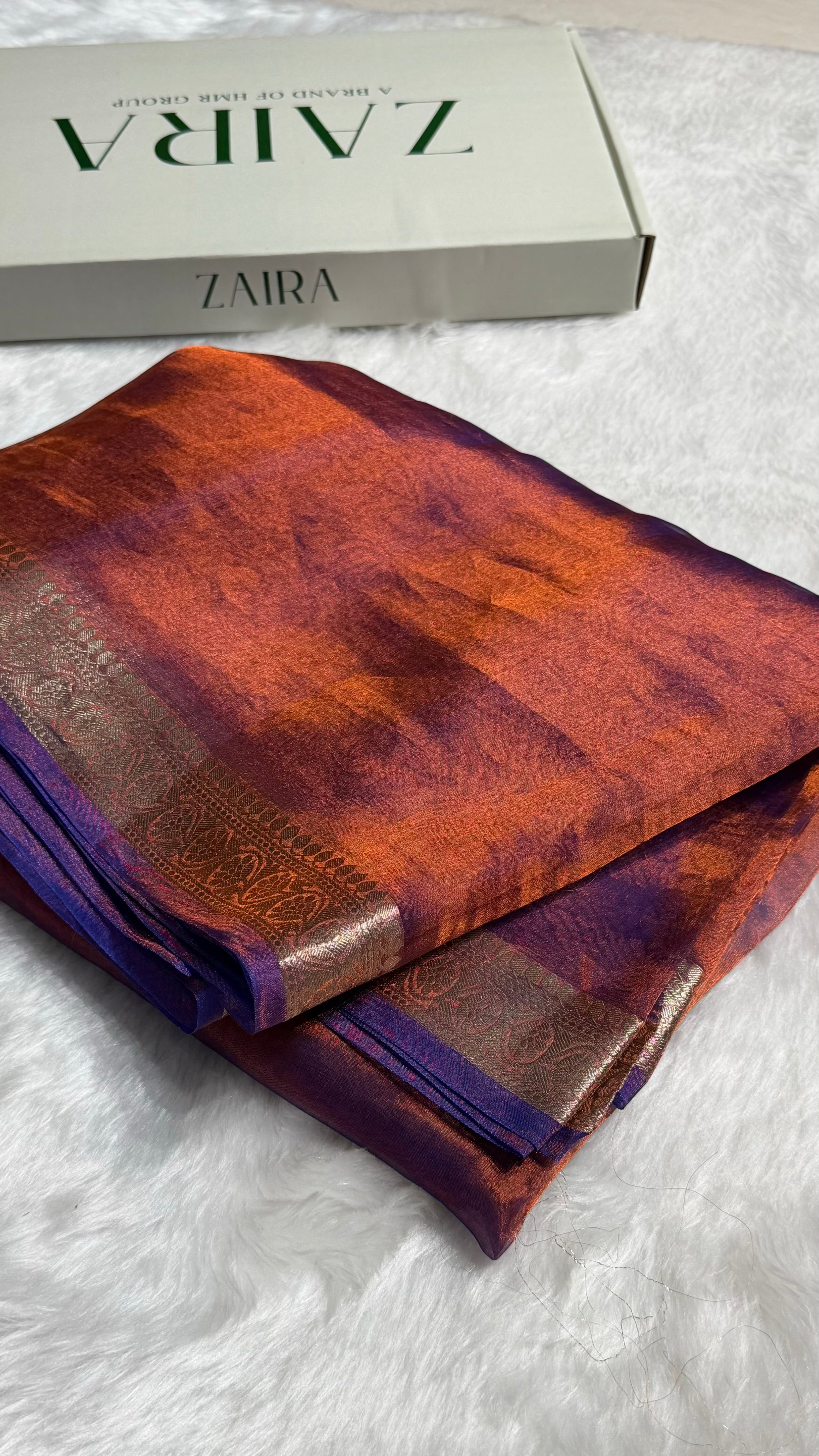 Rustic Royal Blue Shades Pure Tissue Silk Saree with Brocade Blouse PT-09