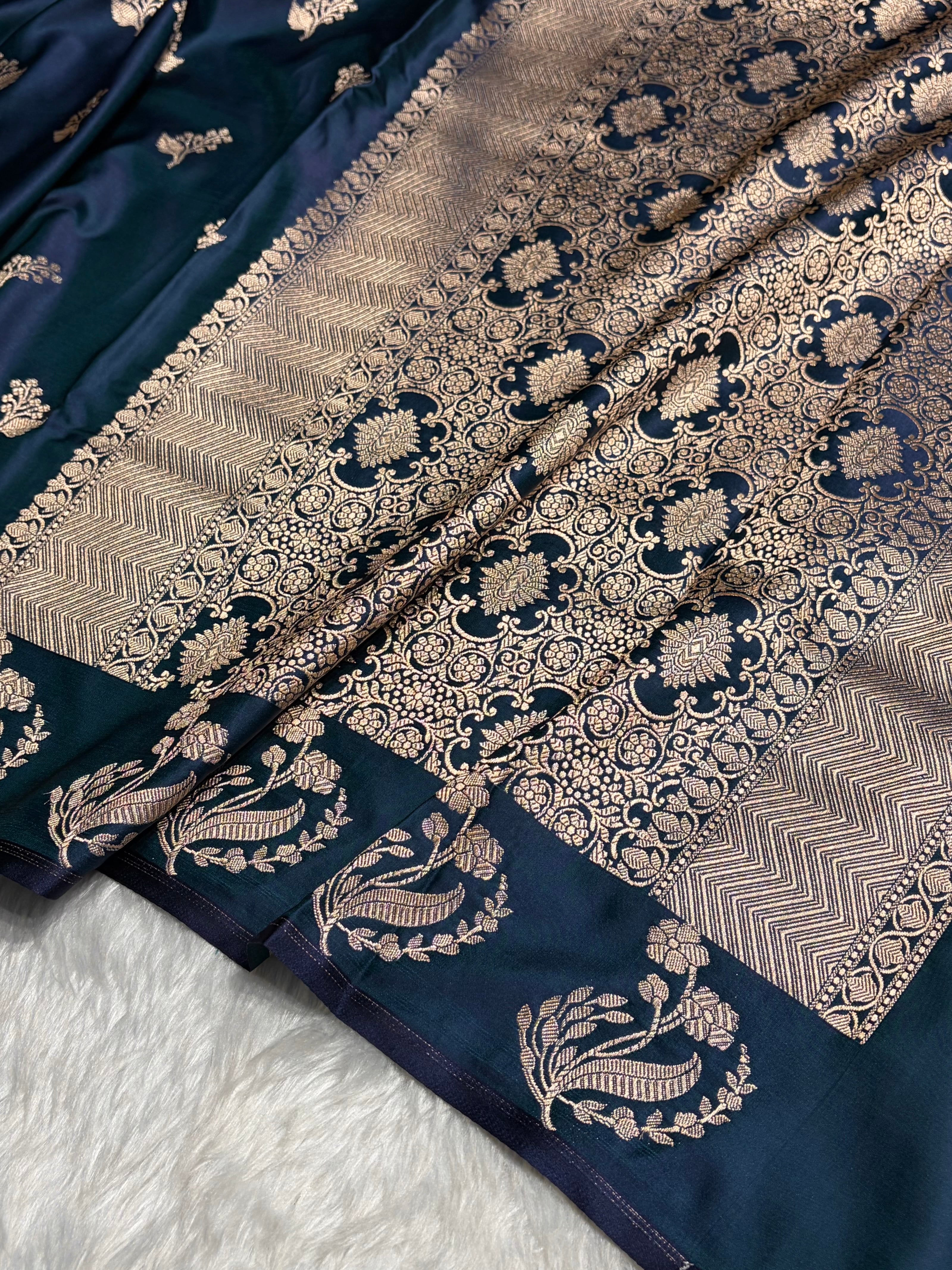 Peacock Boota With Floral Border Mashru Silk Saree MSM-91