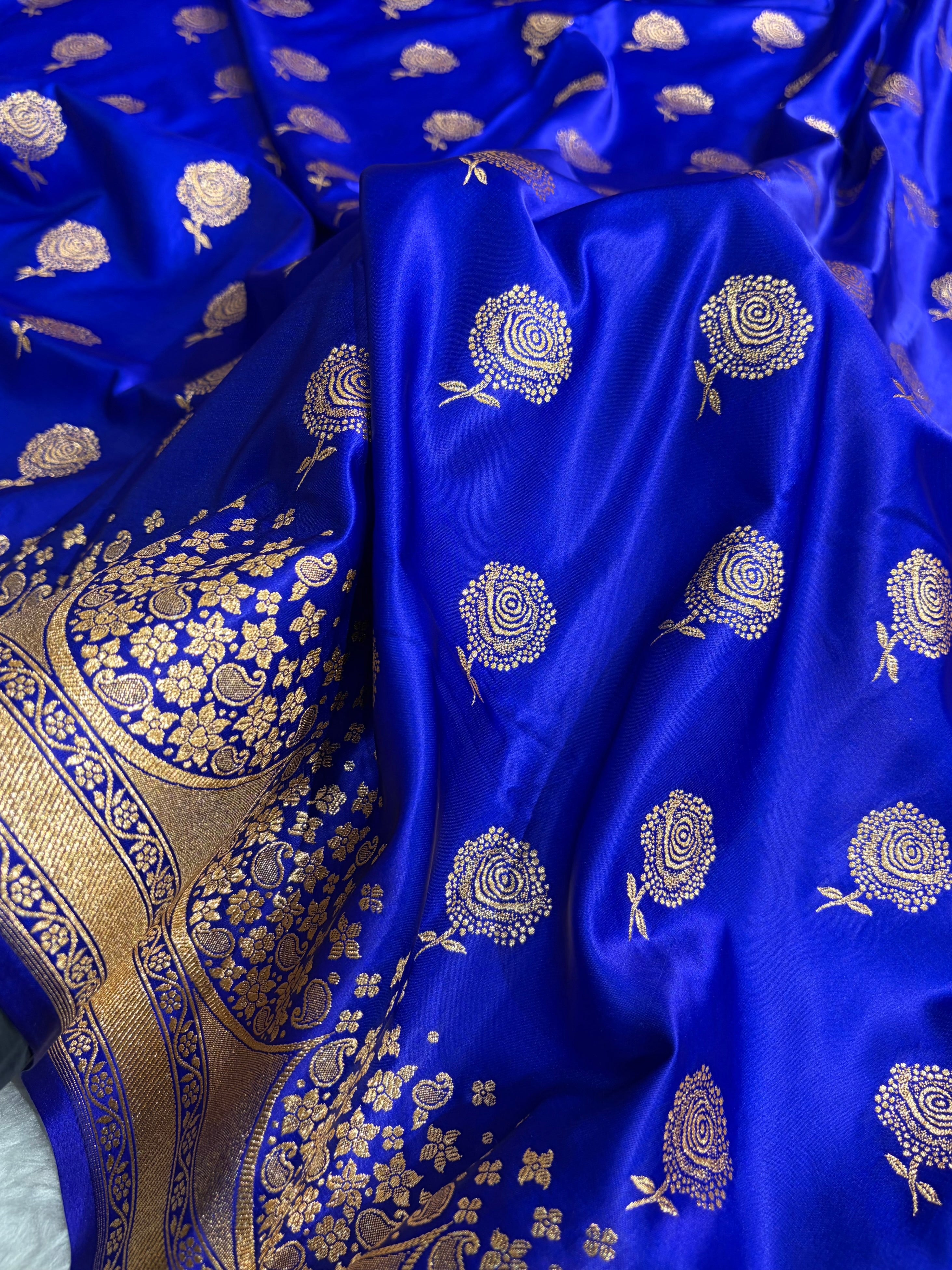 Banarasi Satin Katan Saree With Boota in Royal Blue Shades SK111