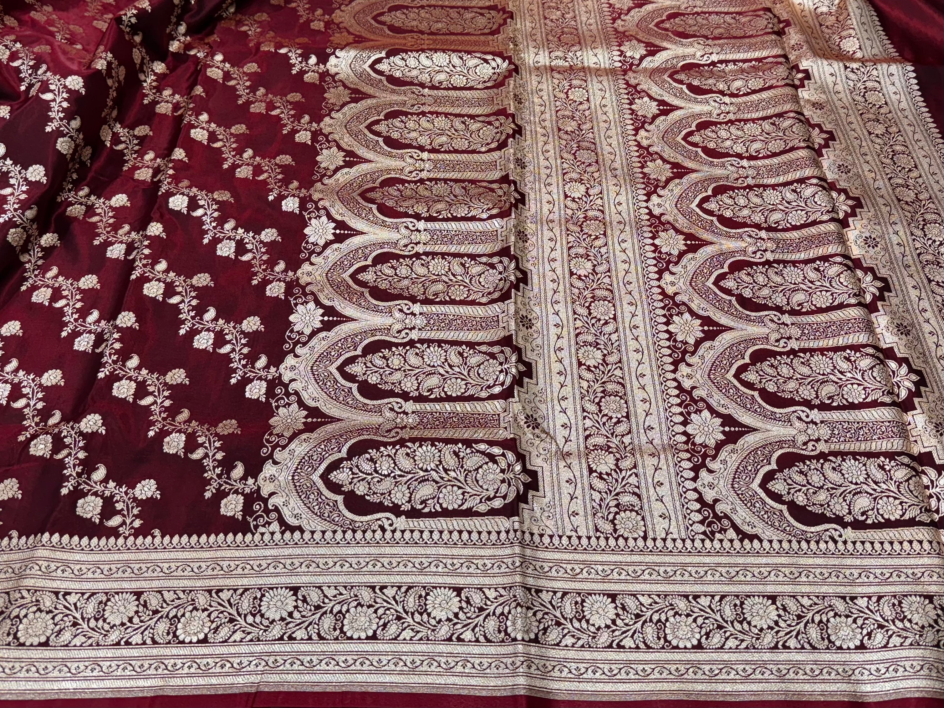 Ultra Light Weight Satin Silk Cross in Mahroon Shades SS11