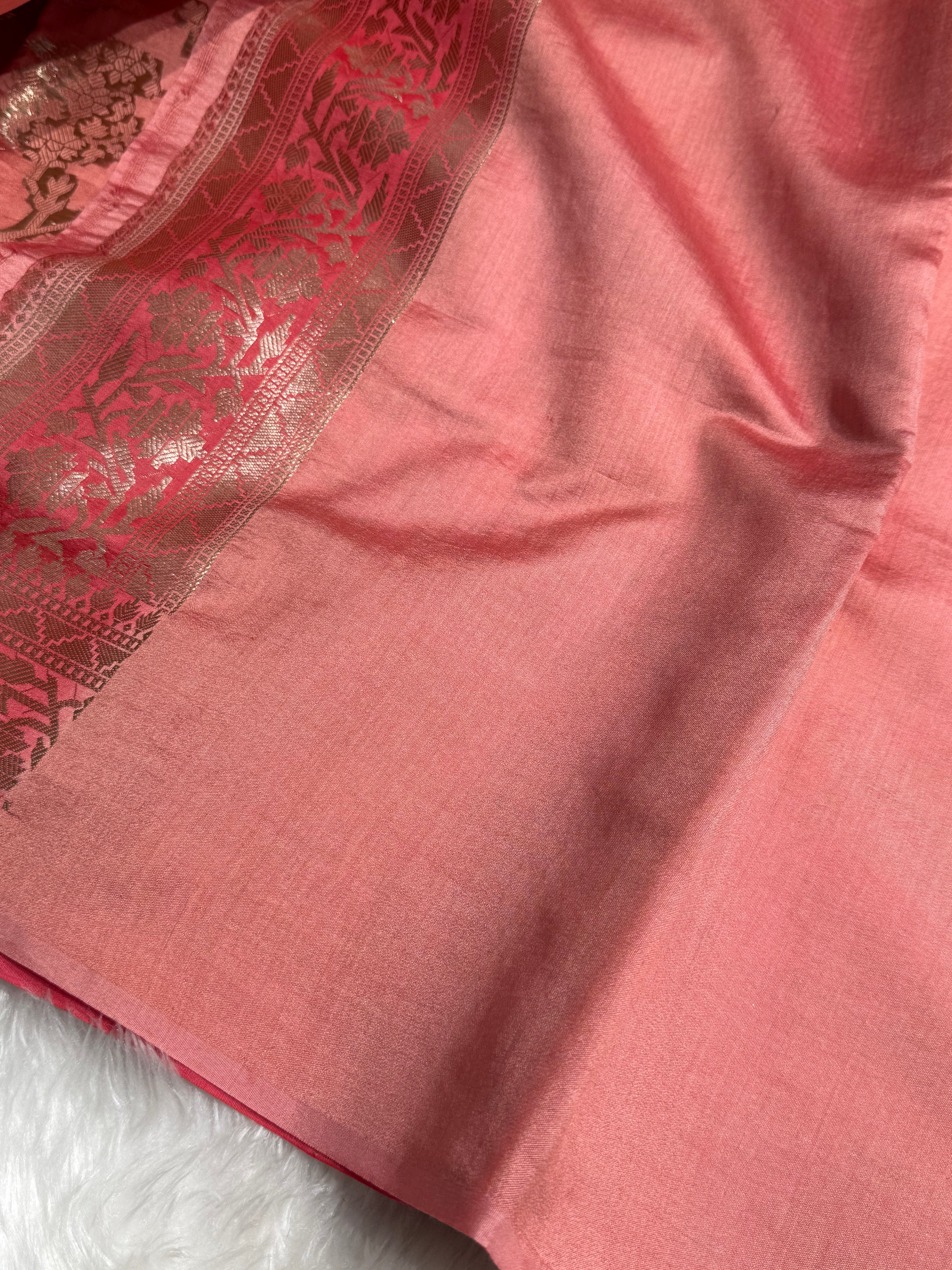 Minakari Peach Shades Pure Chiniya Silk