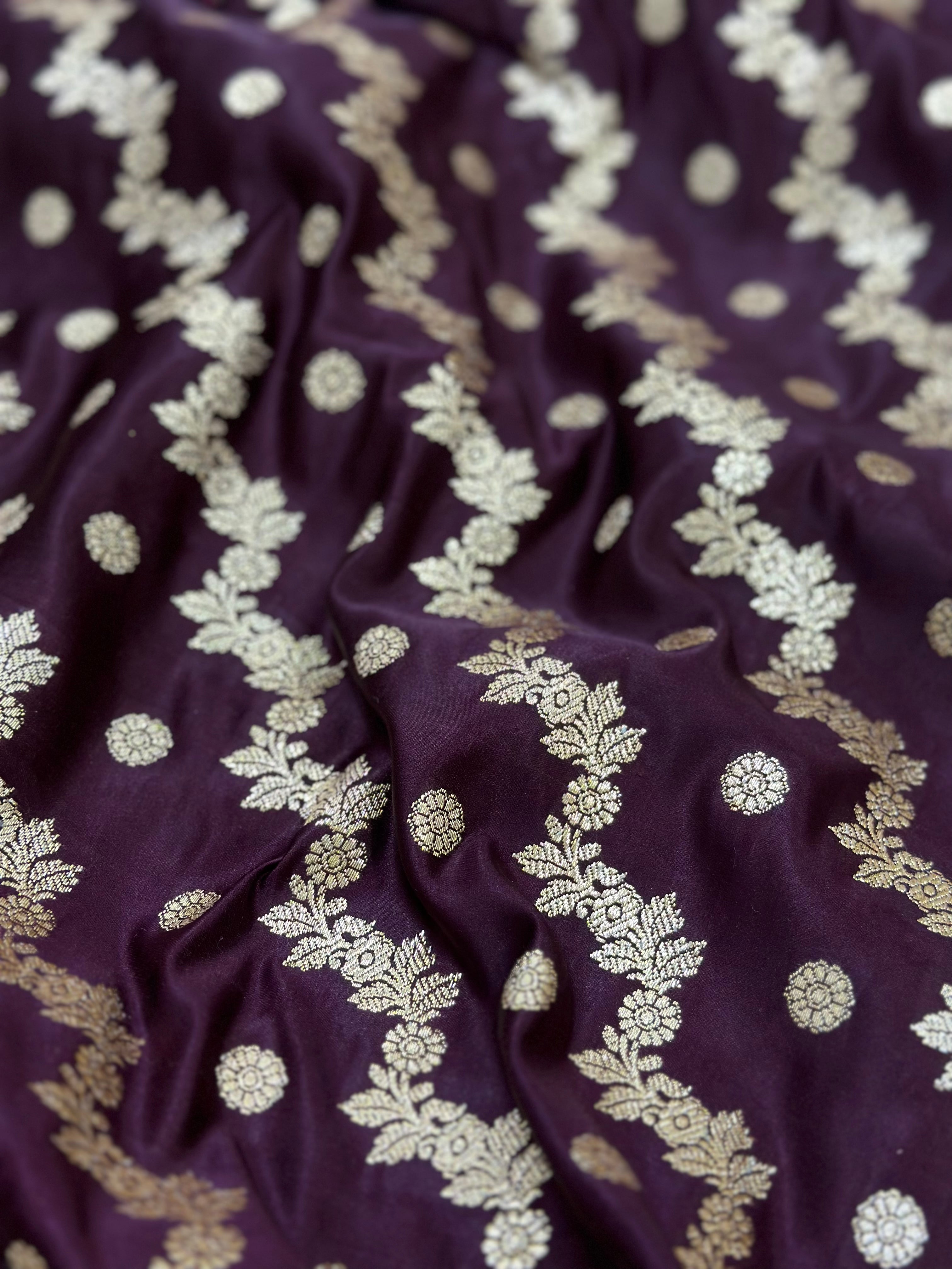 Chocolate Cross Pattern Katan Silk Saree