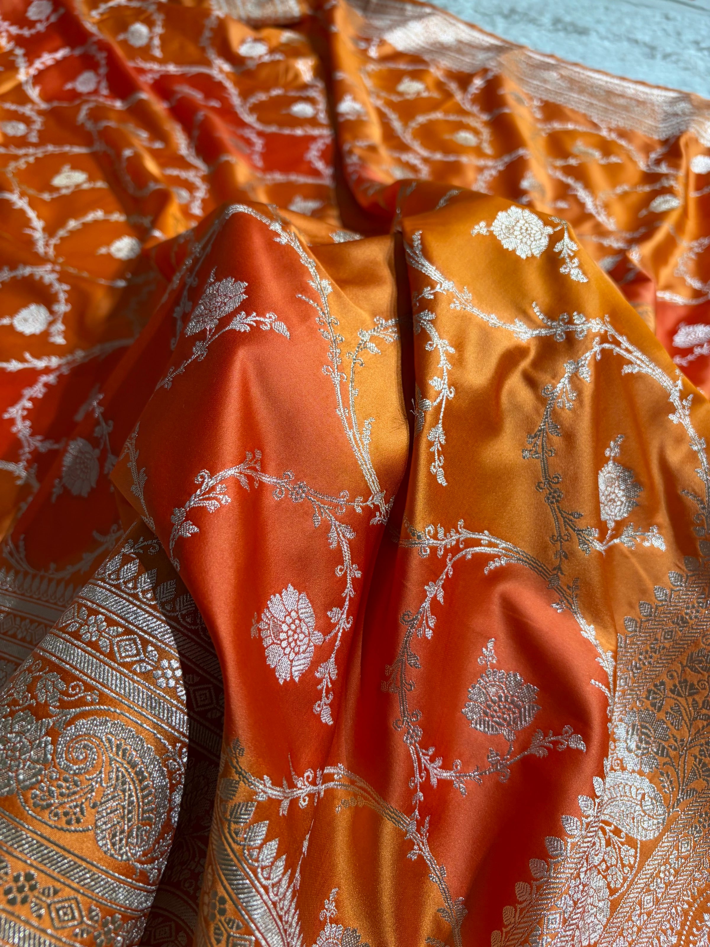 Banarasi Orange Rangkat Mashru Silk Saree Jaal MS44