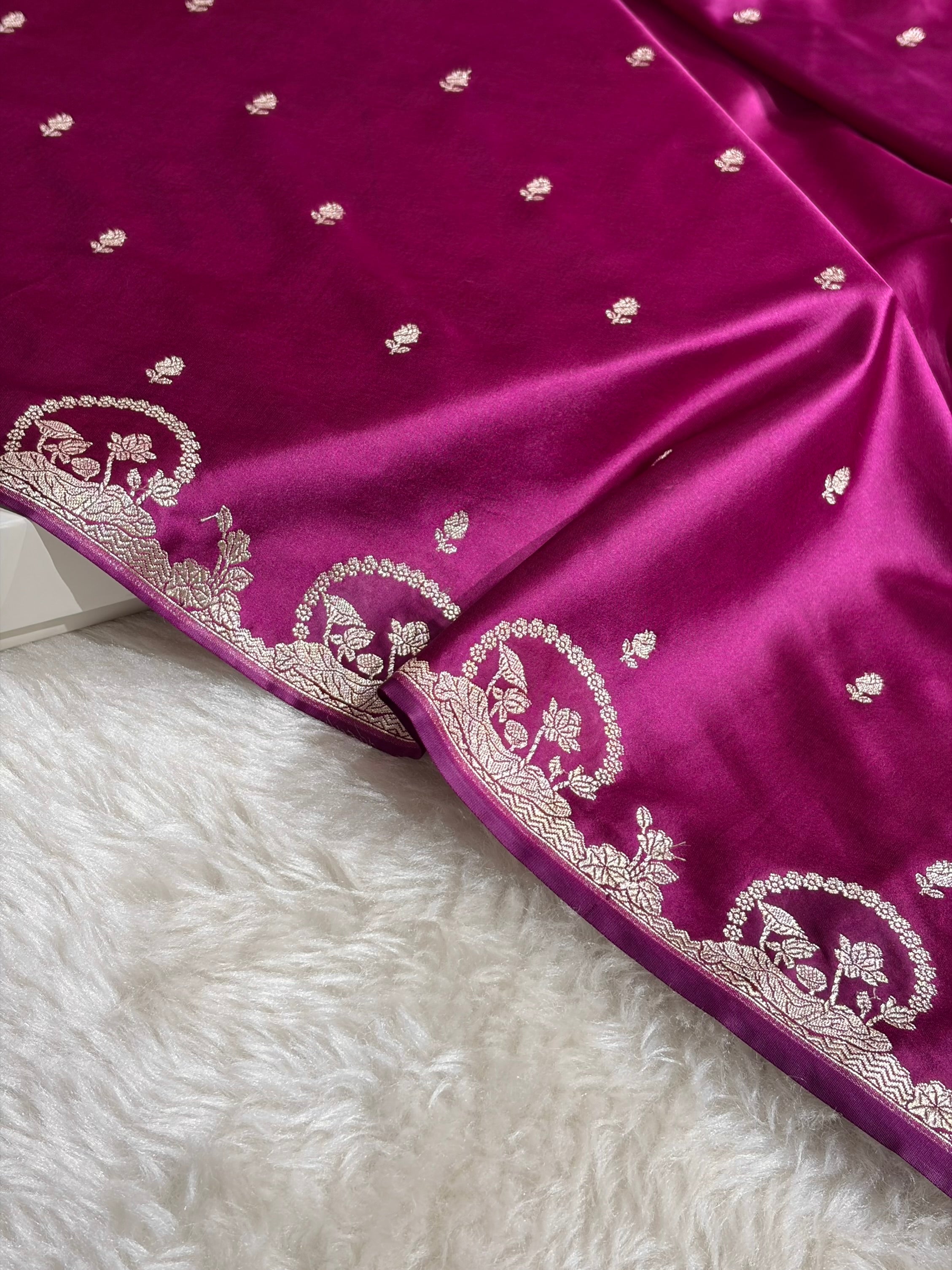 Banarasi Wine Shades With Floral Mashru Silk Saree MCS91