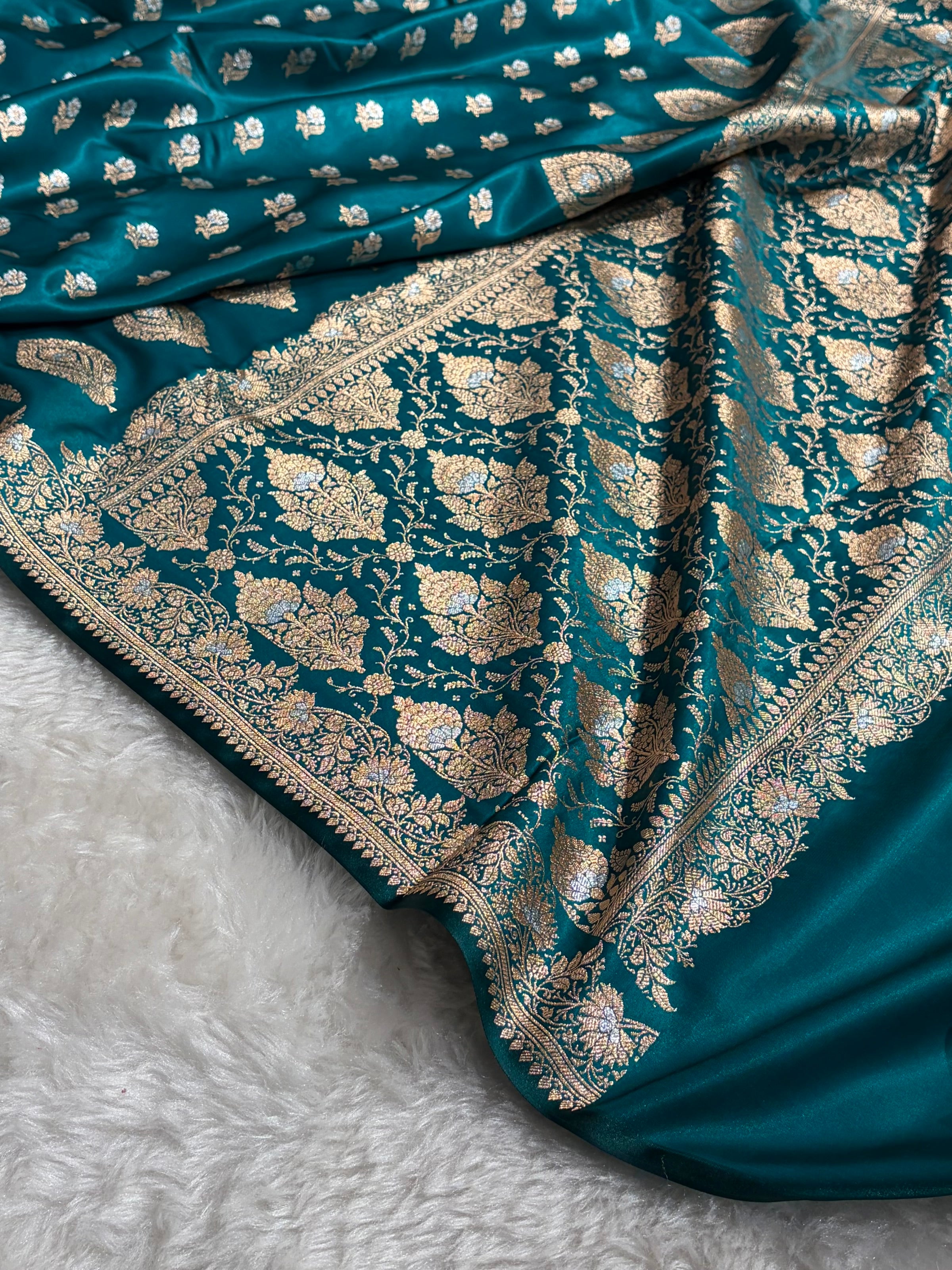 Banarasi Satin Silk Meena Boota in Rama Shades SS38