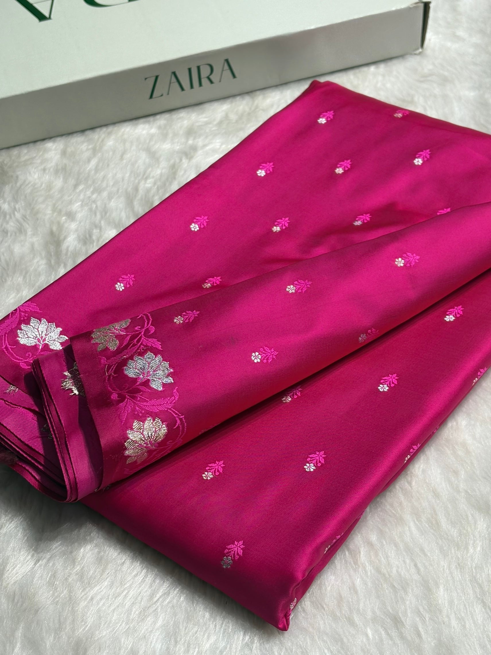 Pink Floral Boota With Floral Border Mashru Silk Saree MSM 78