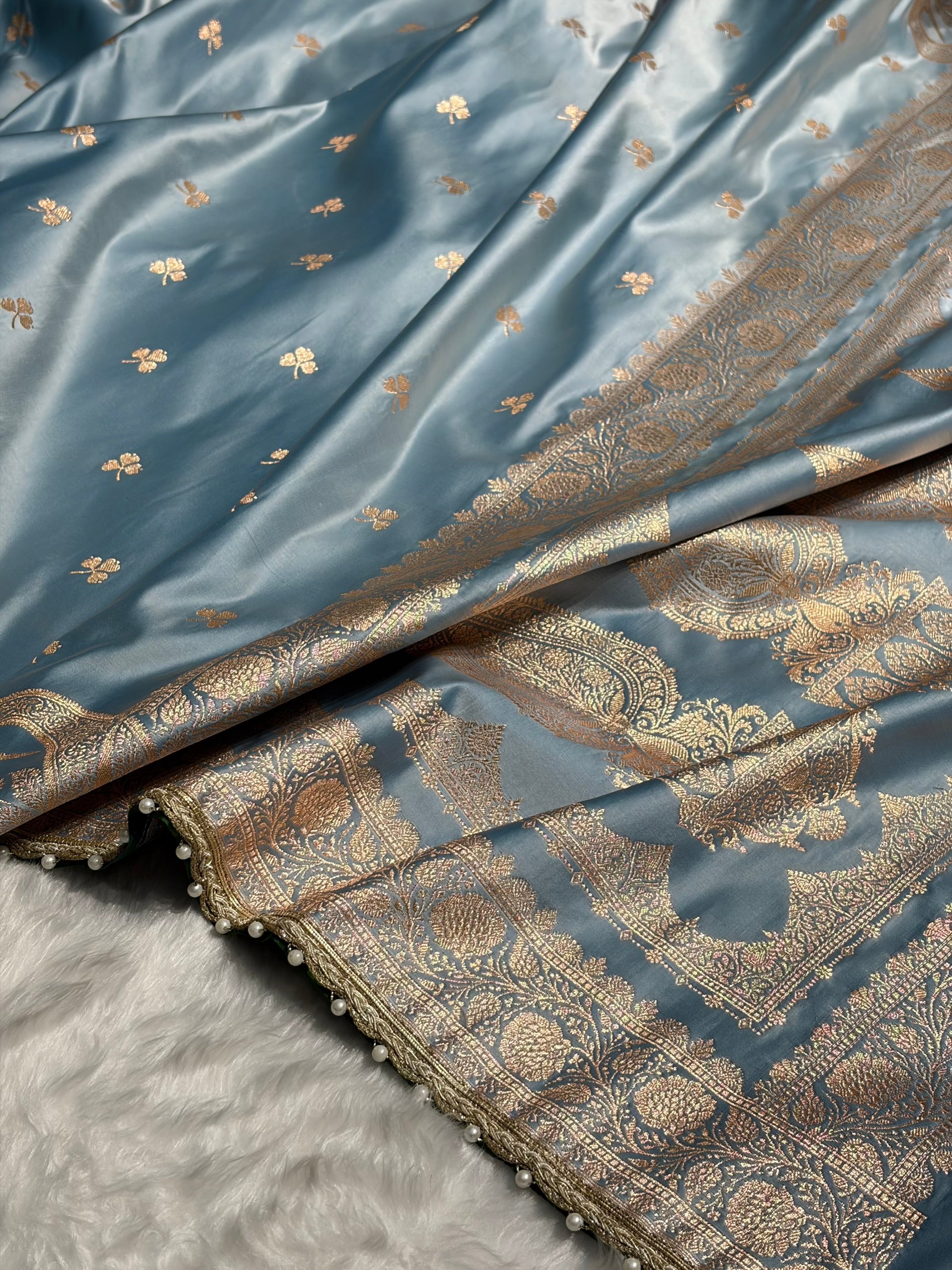 Sky Blue Booti Katan Silk With Gotta Patti Saree SKGP09