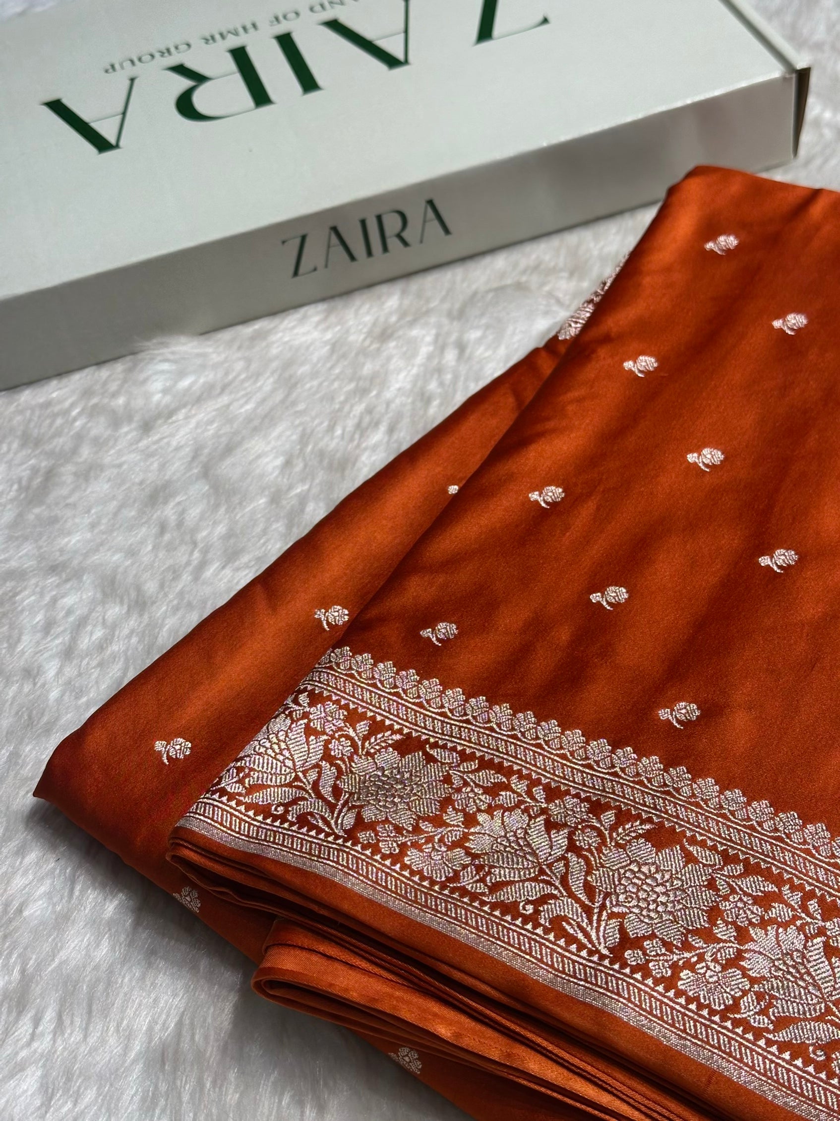 Rust Orange Shades Booti Mashru Silk Saree MS67