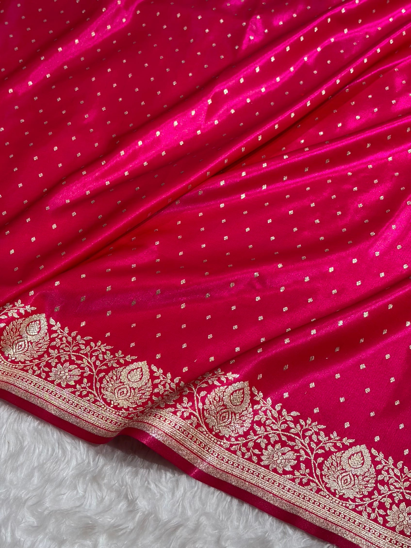 Satin Silk Saree Floral Boota in Cross Rani Shades SS28
