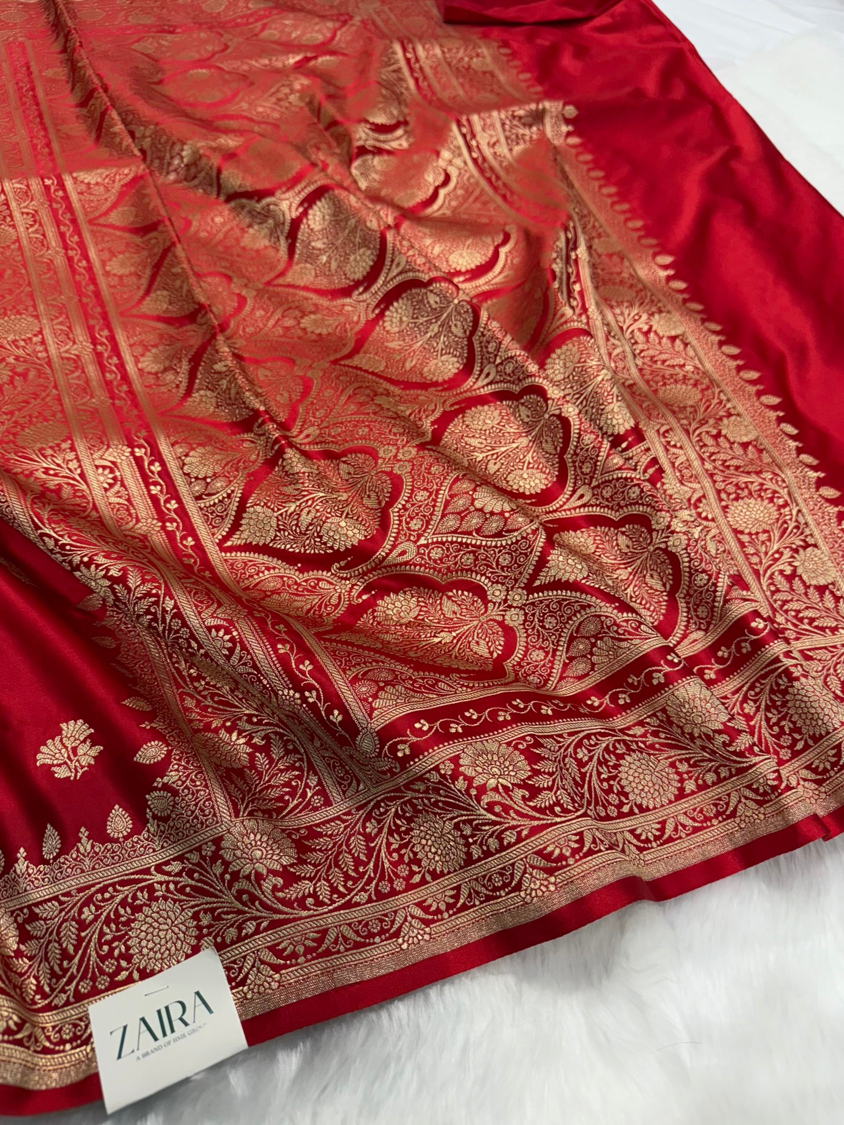 Bridal Red Shades Floral Boota Satin Katan Silk saree SK32