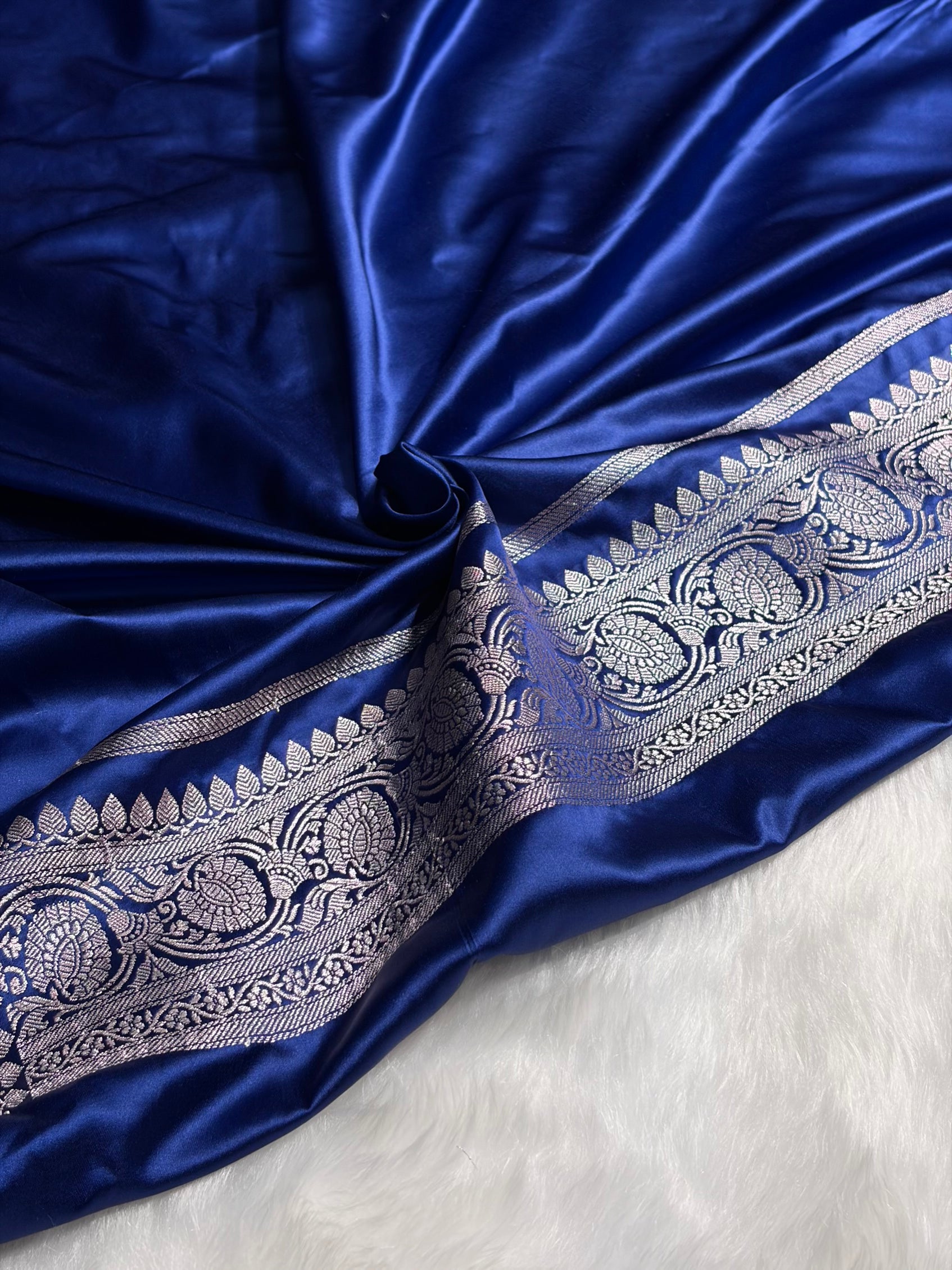Royal Blue Shades Jaal Mashru Silk Saree MS42