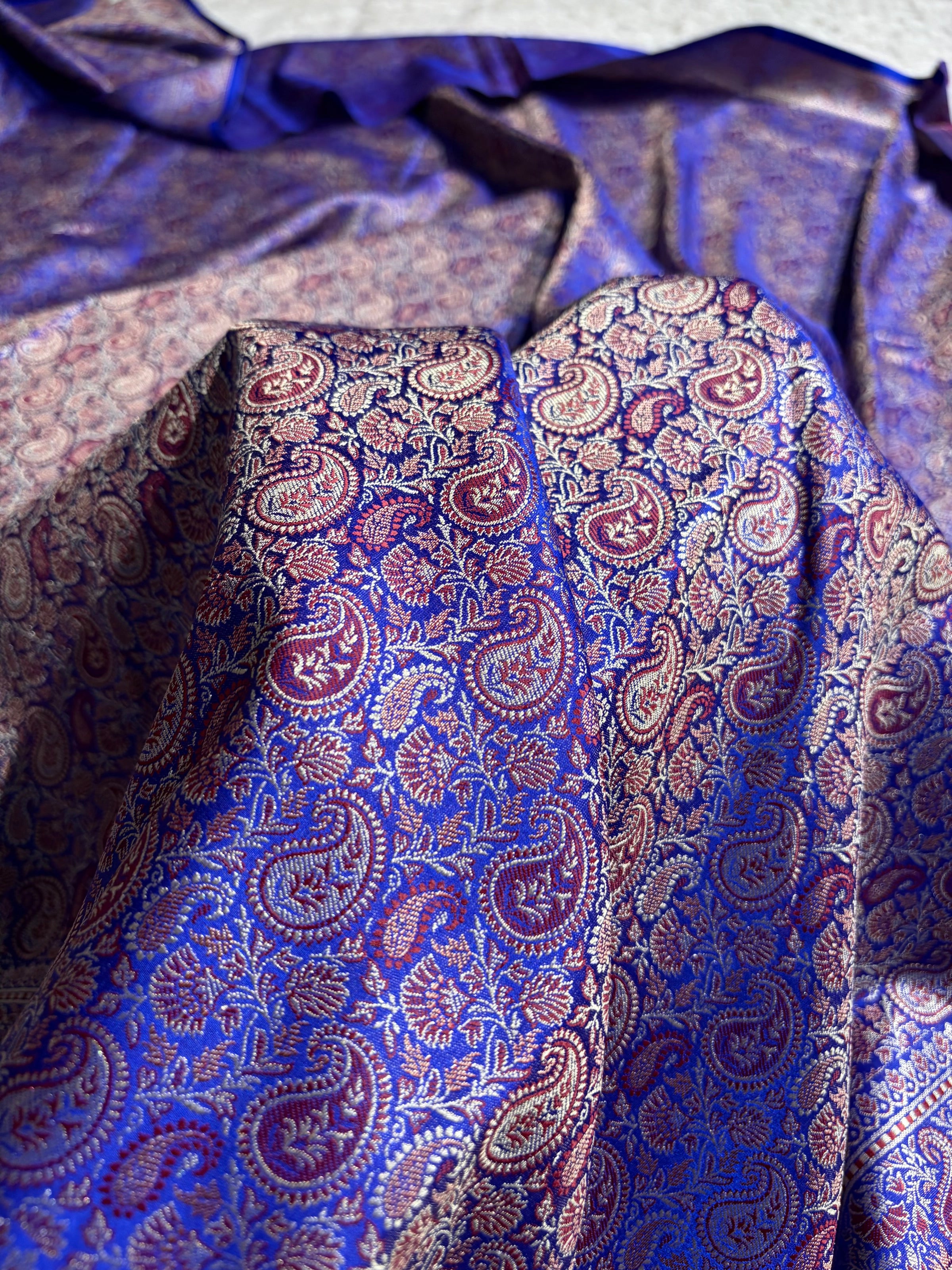 Royal Blue Jamawar Tanchoi Jaal Katan Silk Saree SKTM-22