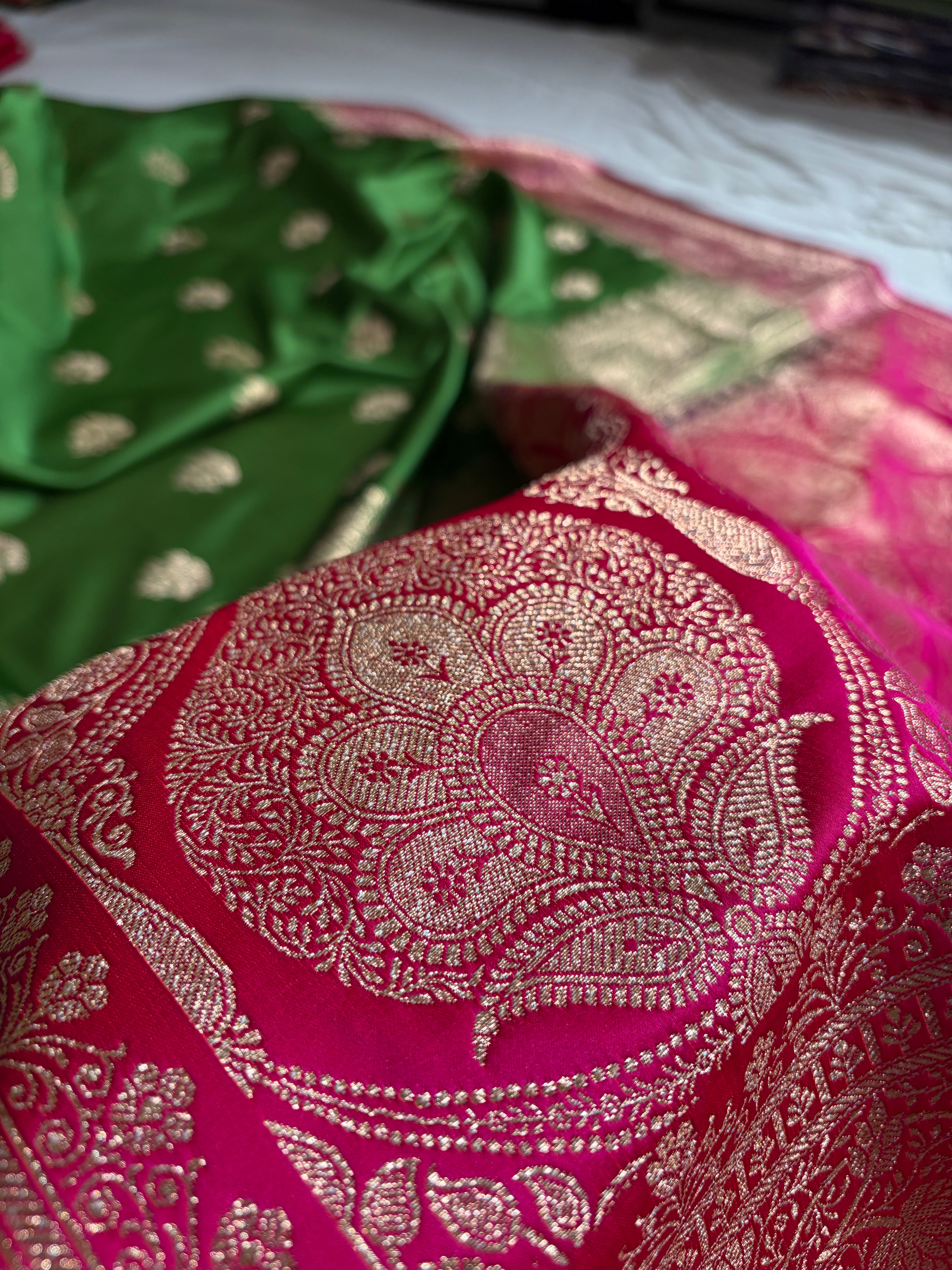 Green - Rani Banarasi Boota Katan Silk Saree SKM29