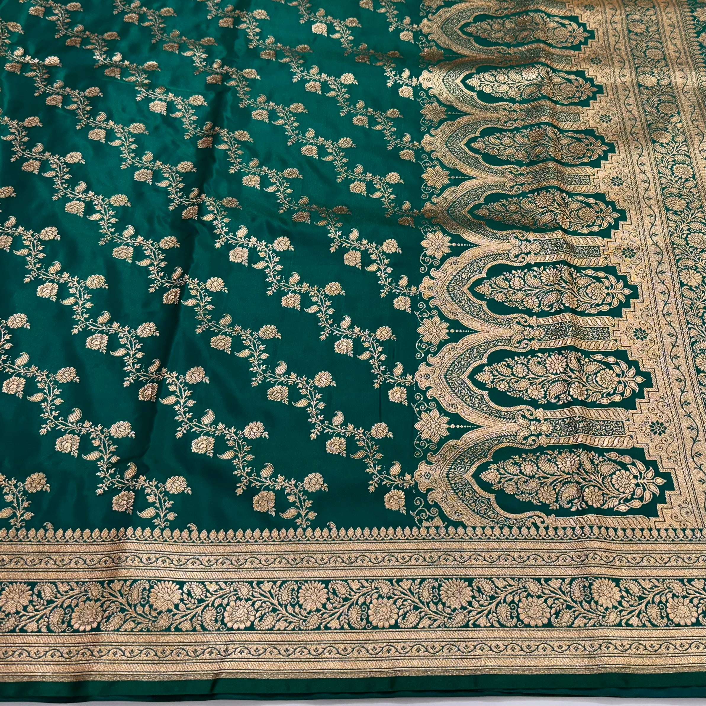 Light Weight Bridal Rama Green Satin Silk Saree