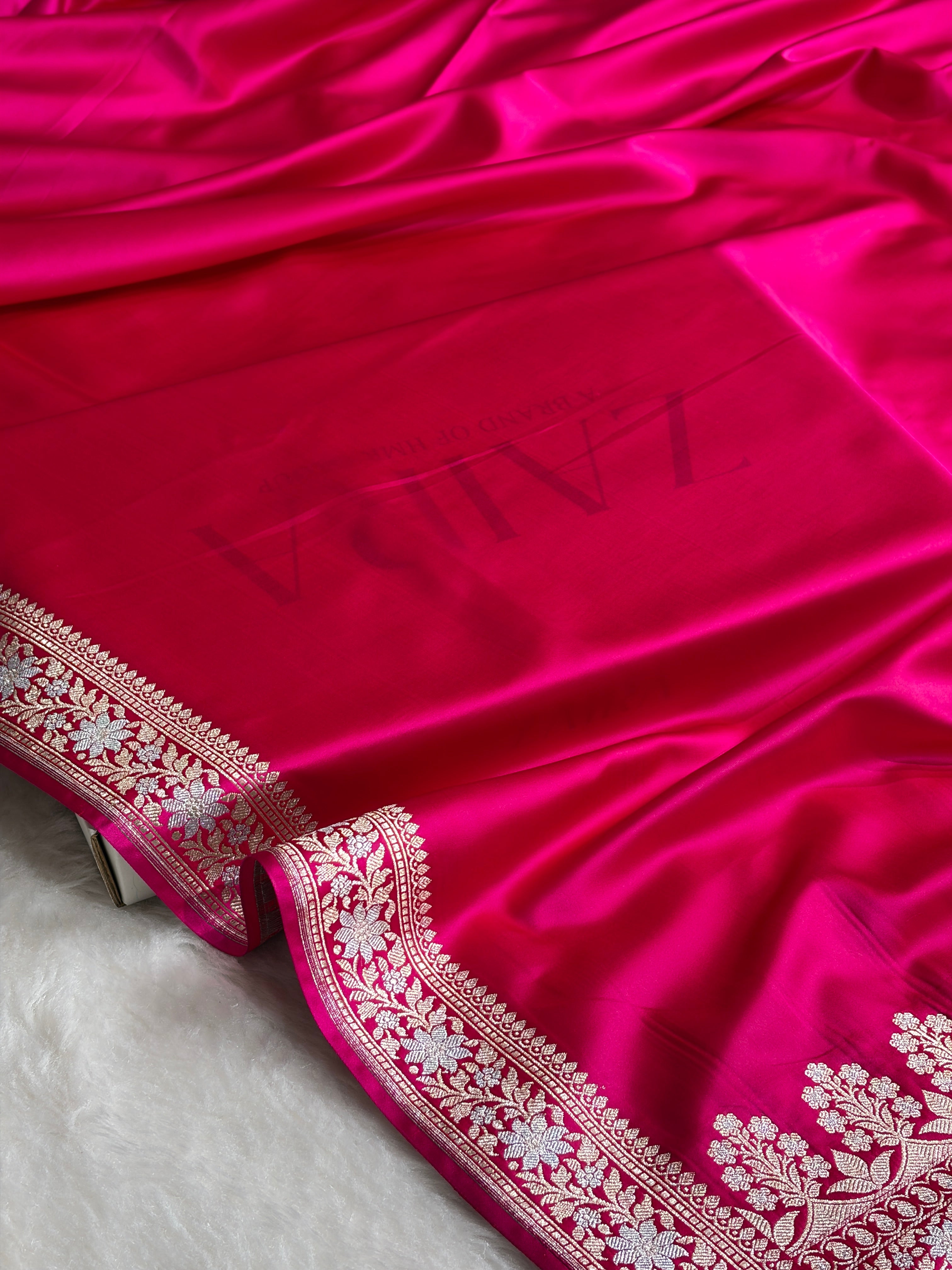 Rani Shades Plain Banarasi With Minakari Floral Border Mashru Silk Saree MSM-123