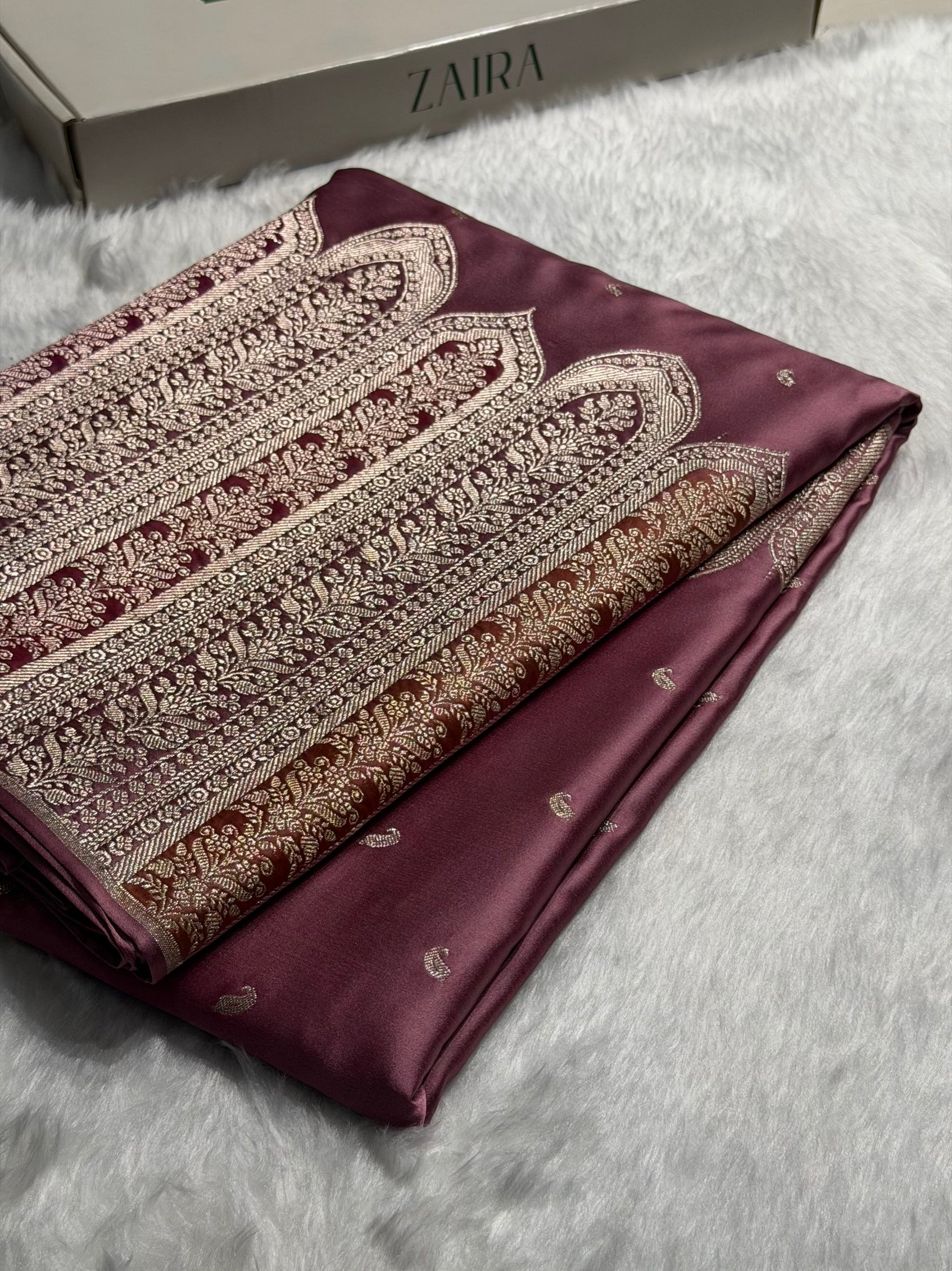 Skirt Border Mauve Shades Bananasi Minakari Mashru Silk Saree MS13