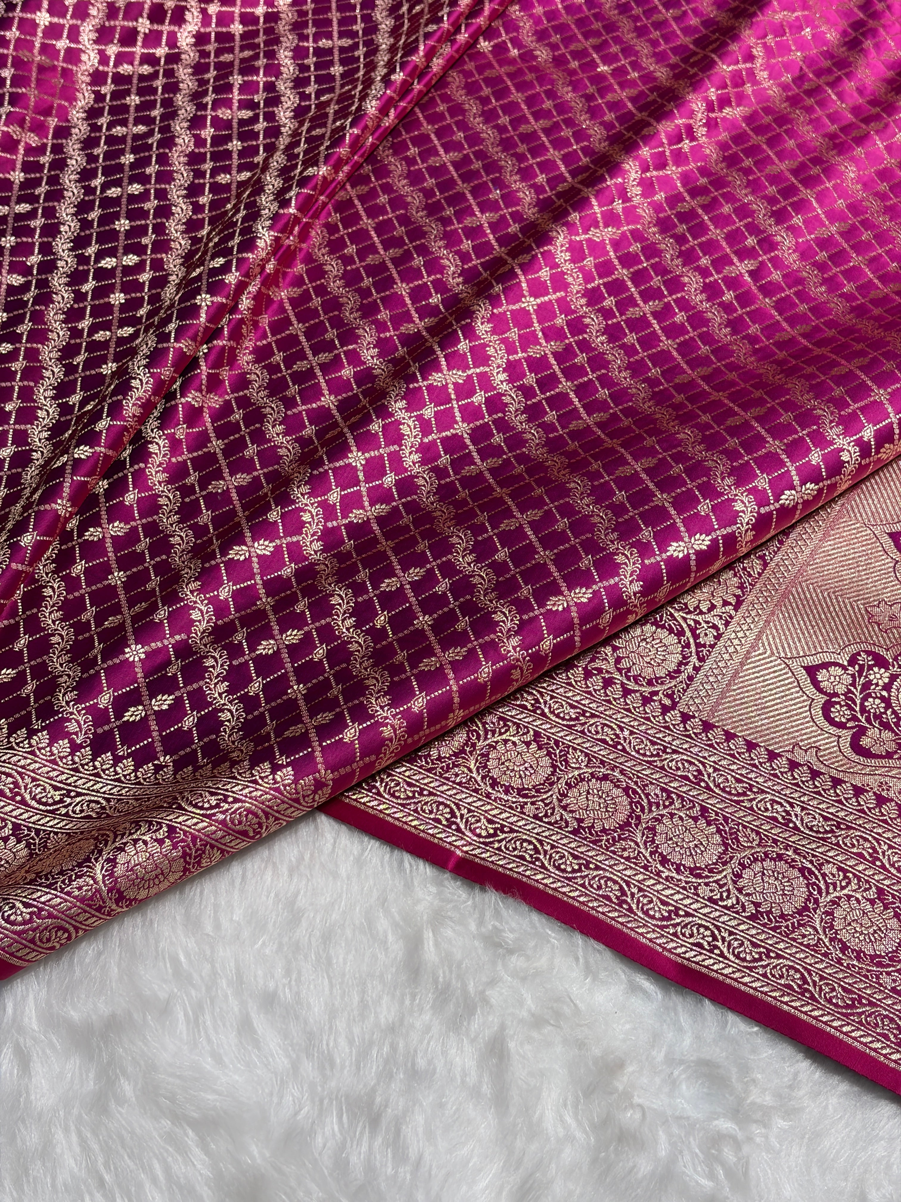 Cross Magenta Banarasi Brocade Soft Katan Silk Saree SKB-01