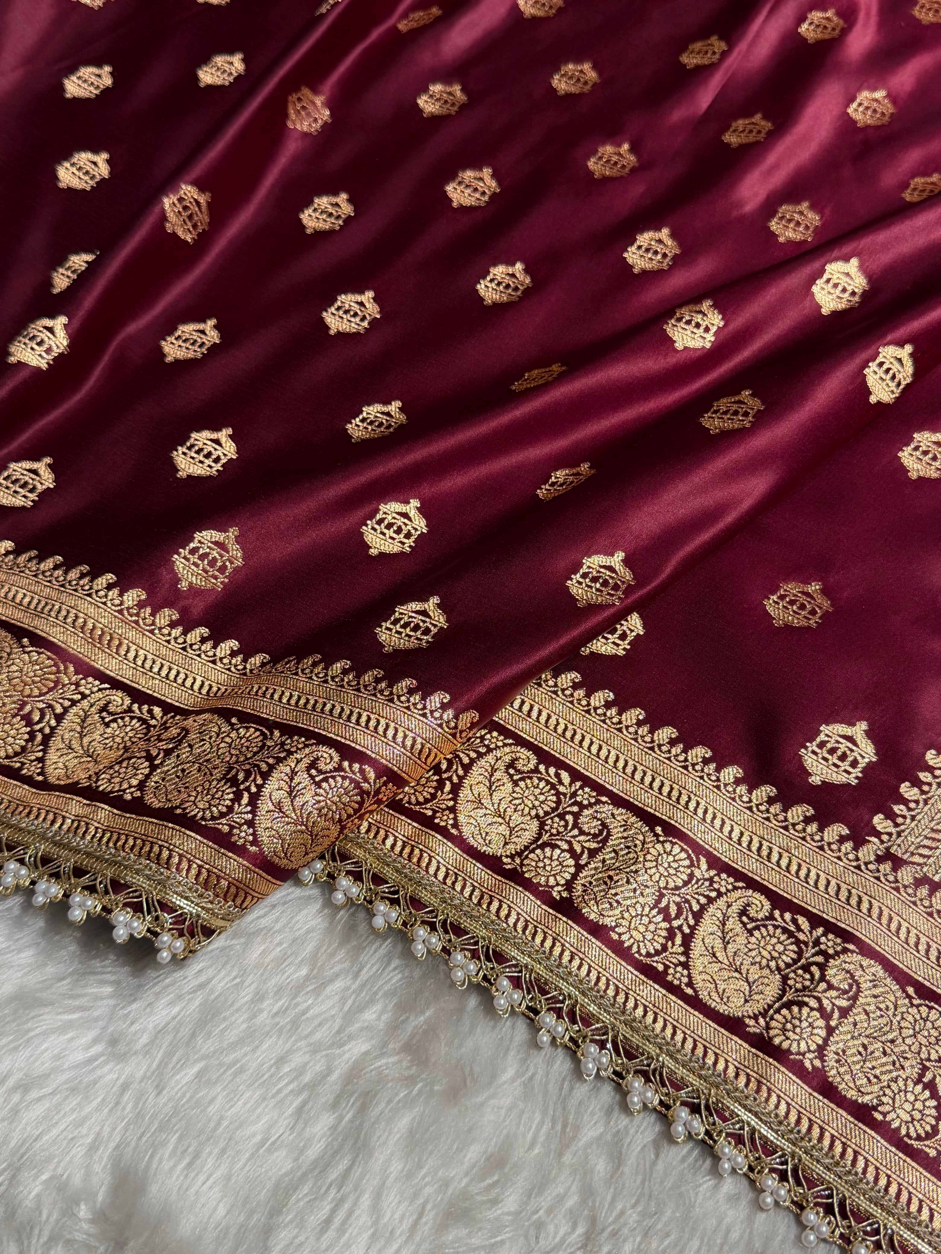 Banarasi Satin Katan Saree Booti Pattern With Gotta Patti in Chocolate Shades SKGP137