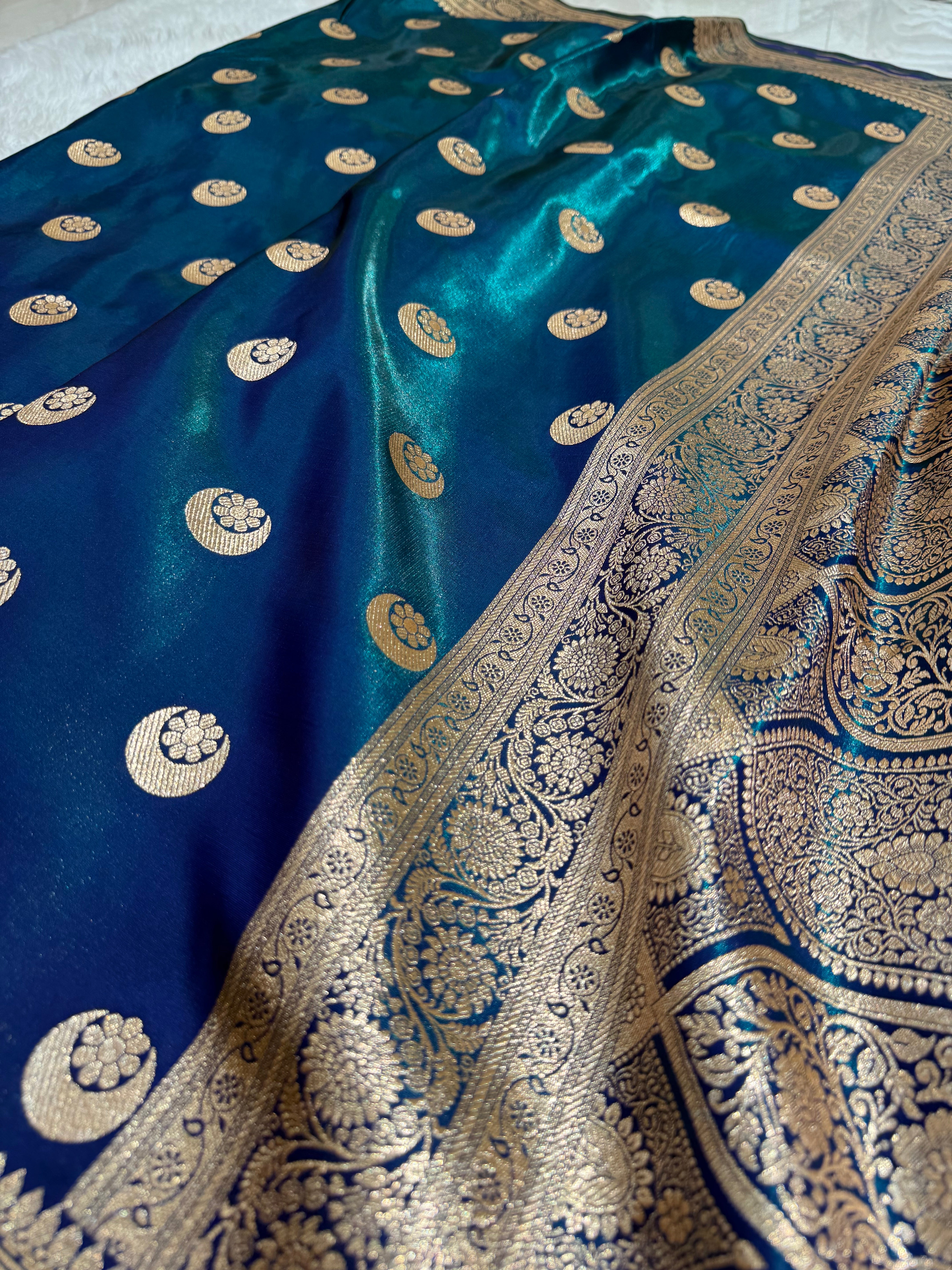 Peacock Green Chand Tara Satin Silk Saree SS04