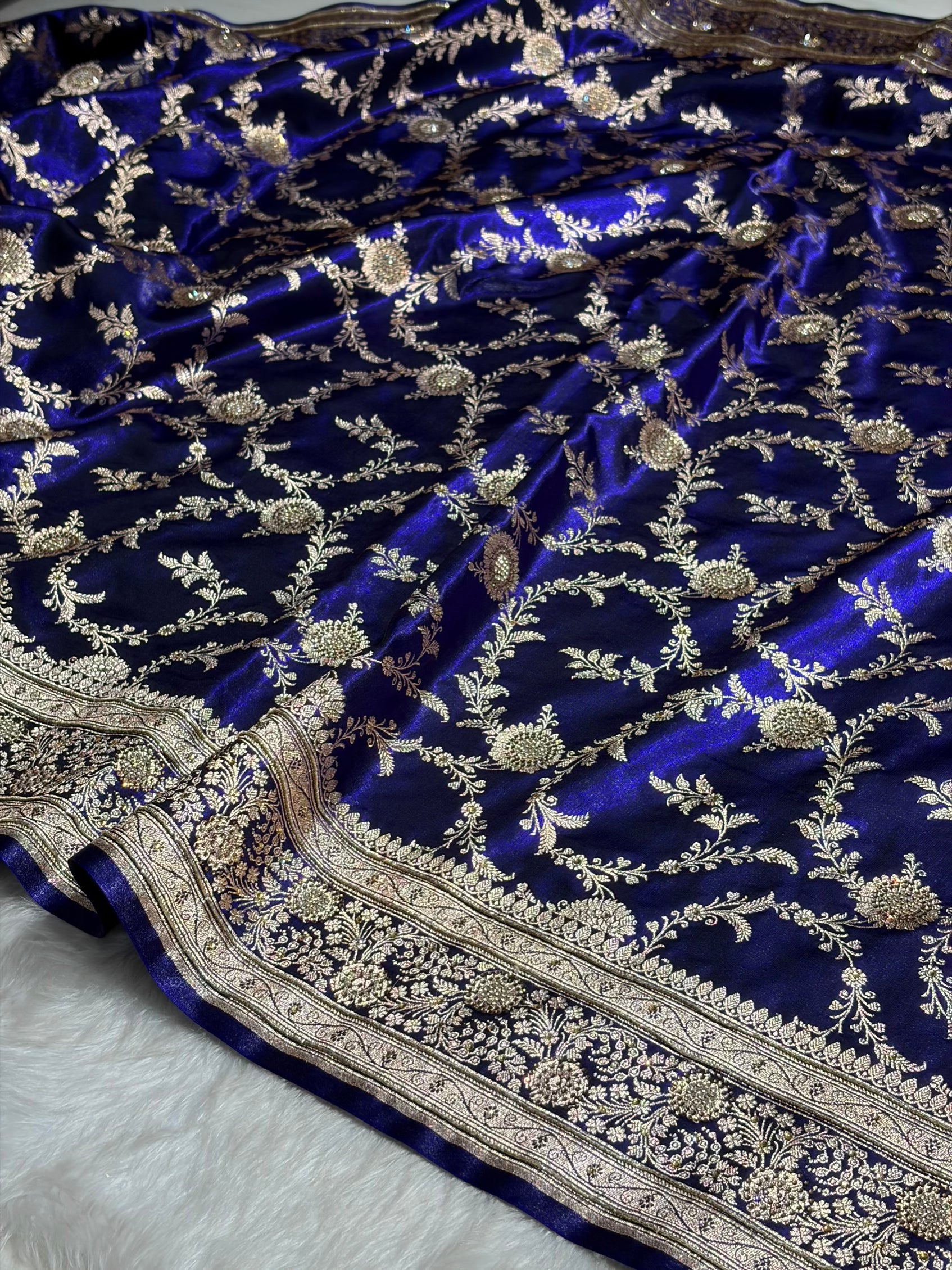 Satin Silk Banarasi Jaal in Royal Blue Shades with Work BSS14