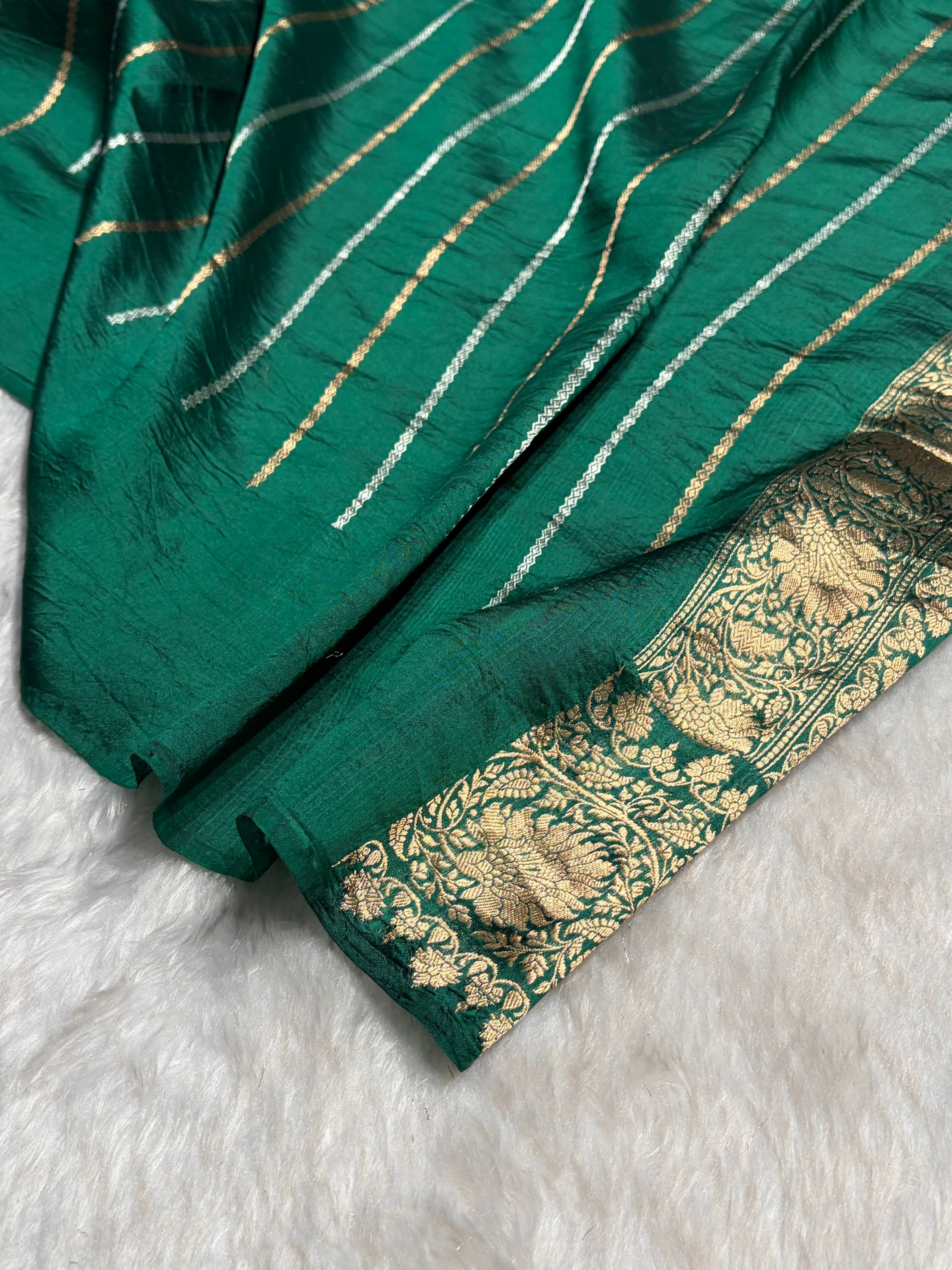 Contrast Wine With Bottle Green Boota Handwoven Pure Katan Raw Mango Silk RM-33