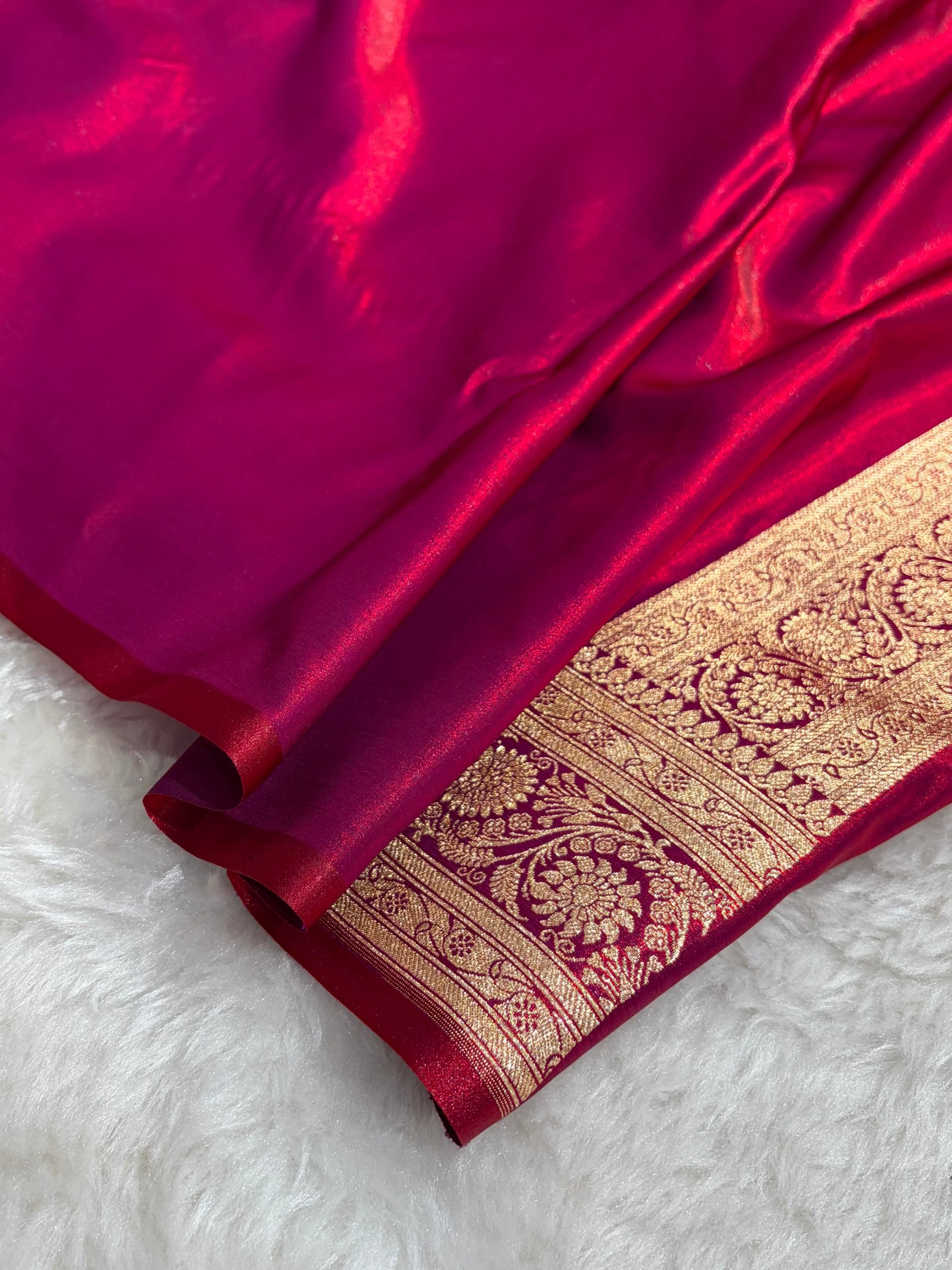 Banarasi Satin Silk Saree Cross with Booti in Magentic Red Shades SS24
