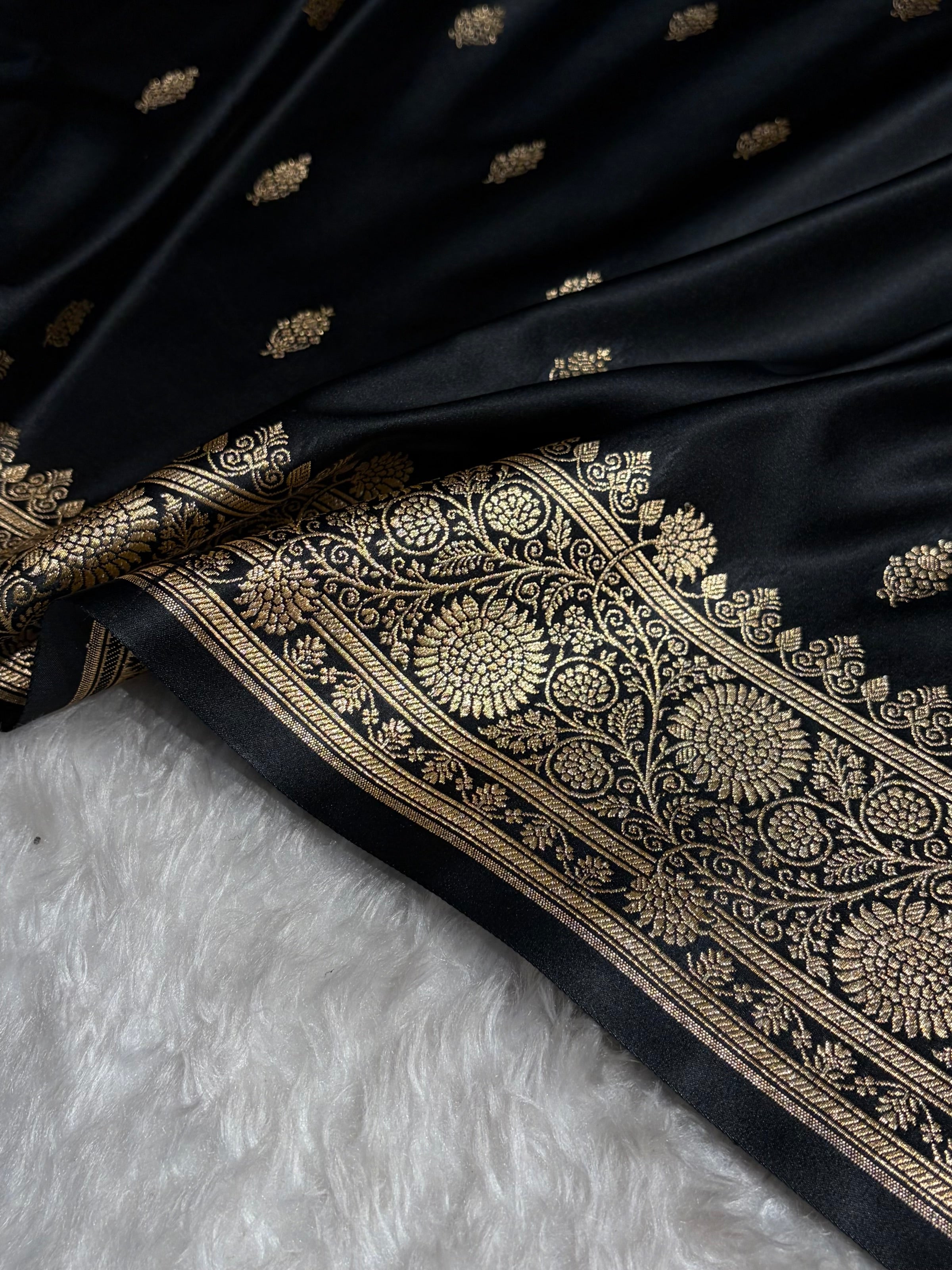 Banarasi Satin Katan Saree in Black Shades SK82