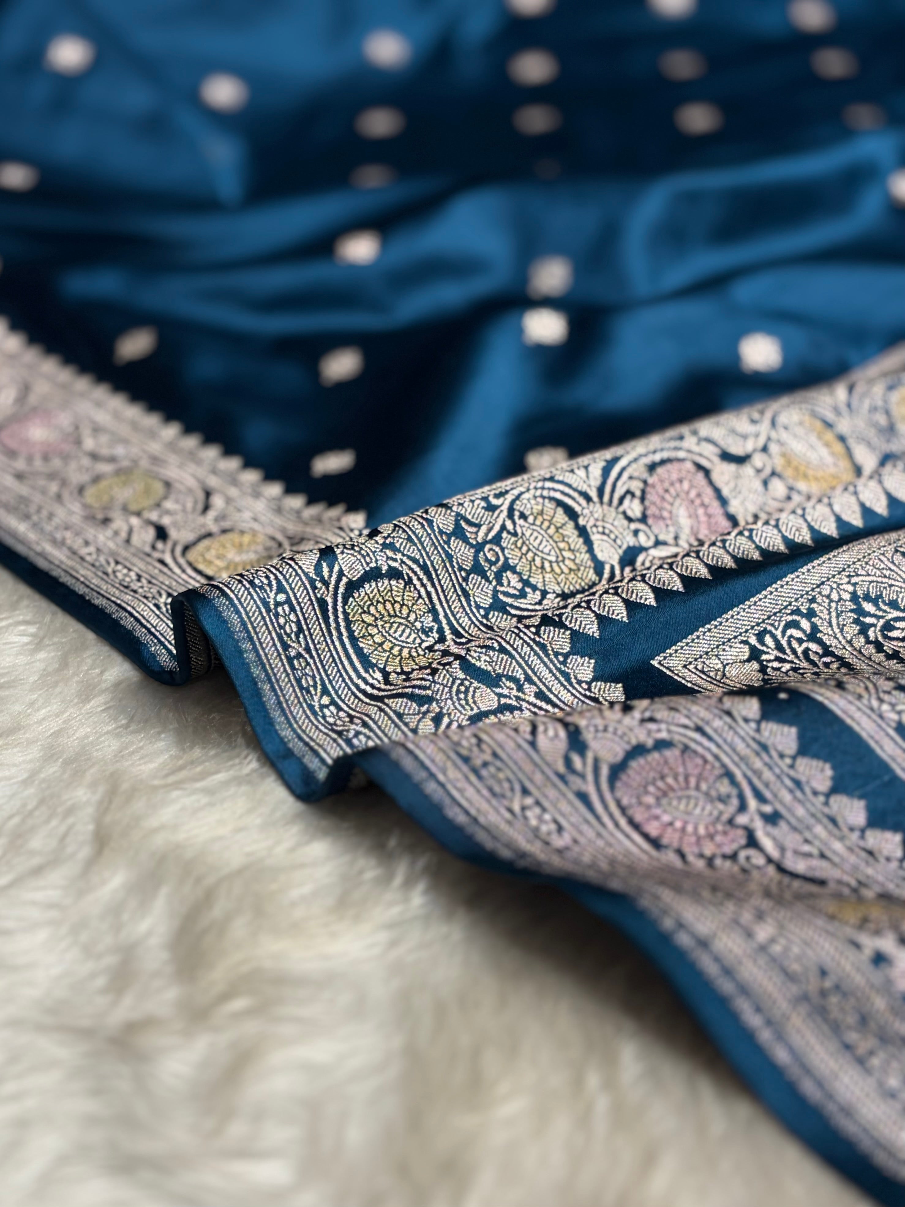 Banarasi German Blue Minakari Booti Mashru Silk Saree MS10