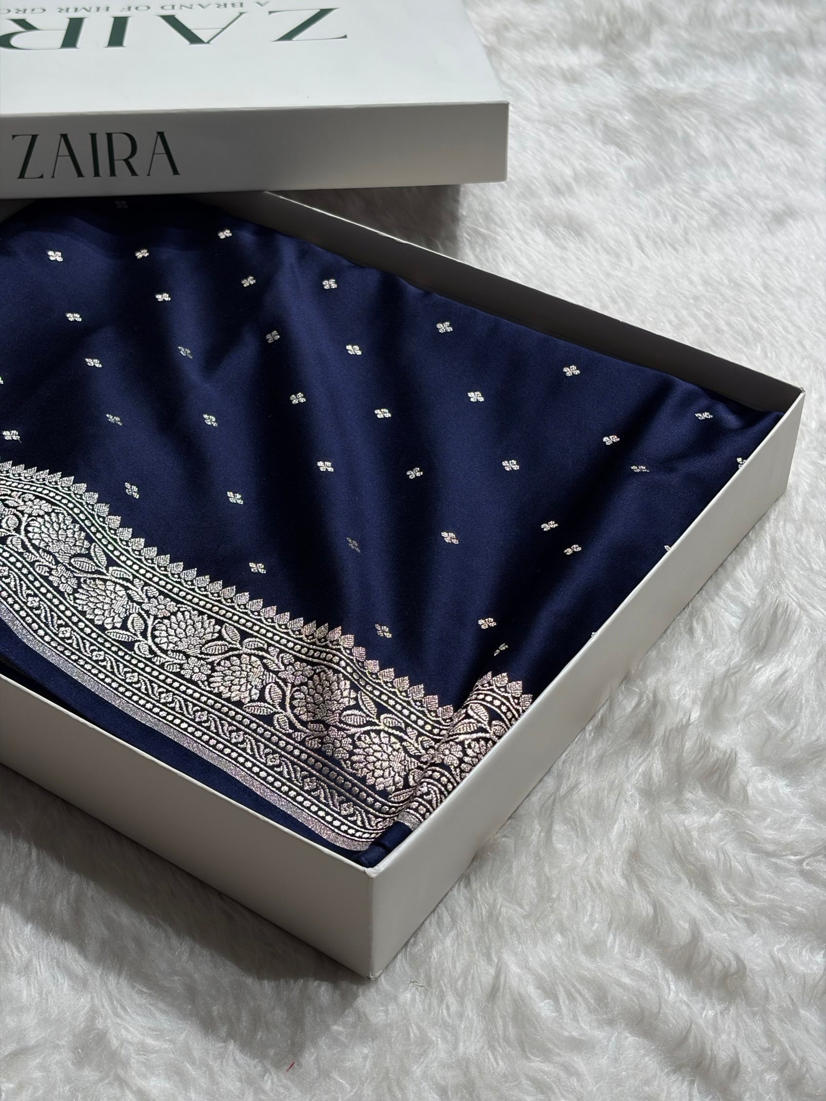 Navy Blue Shades Booti Mashru Silk Saree MCS70