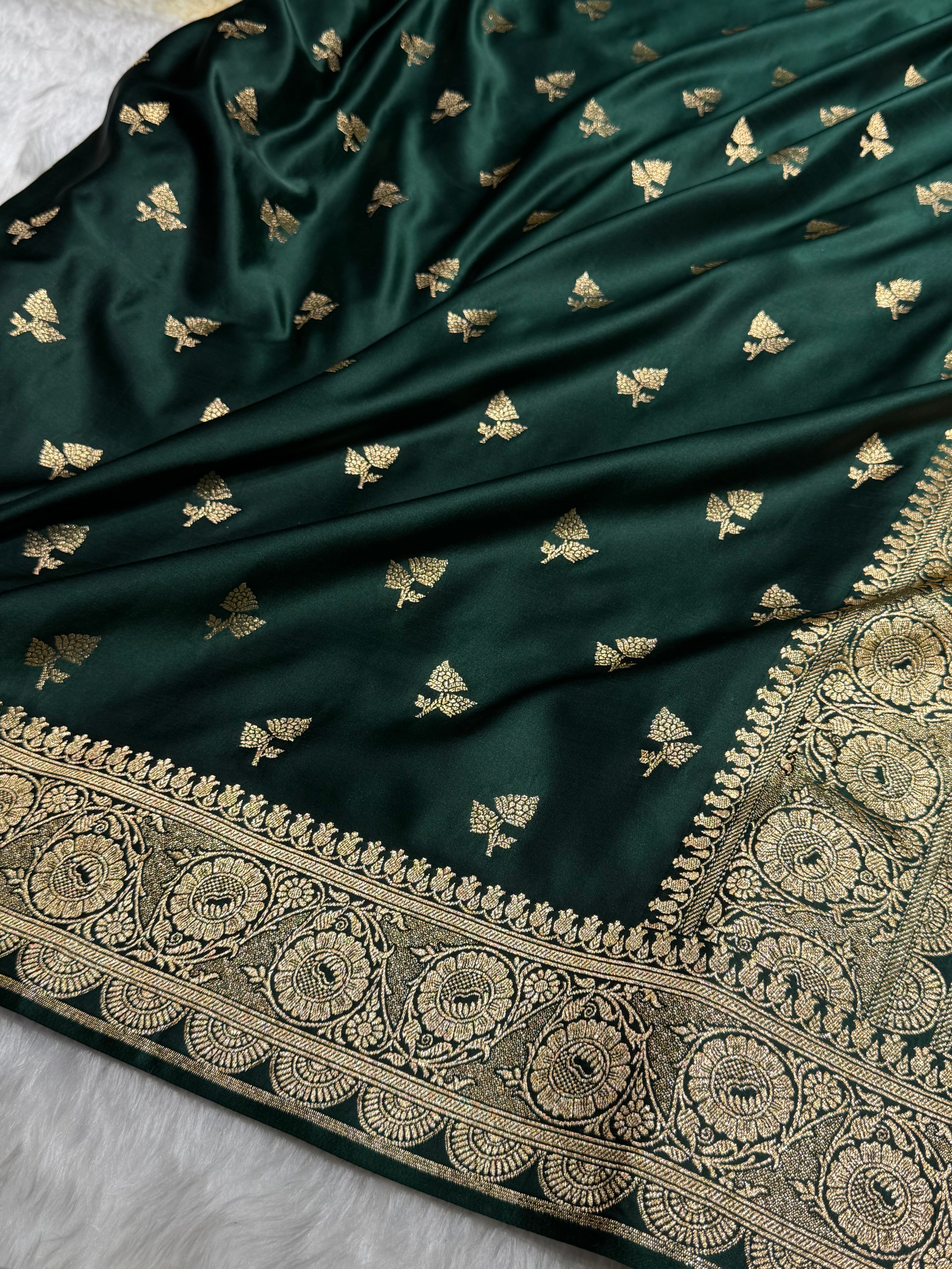 Banarasi Satin Katan Saree With Boota in Black Shades SK97