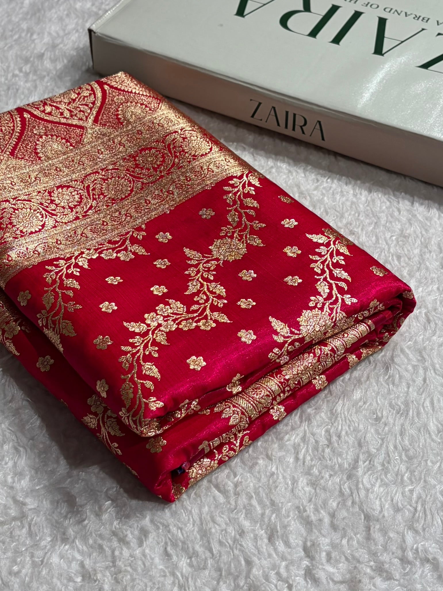 Satin Silk Saree Cross with Booti in Cross Rani Shades SS24