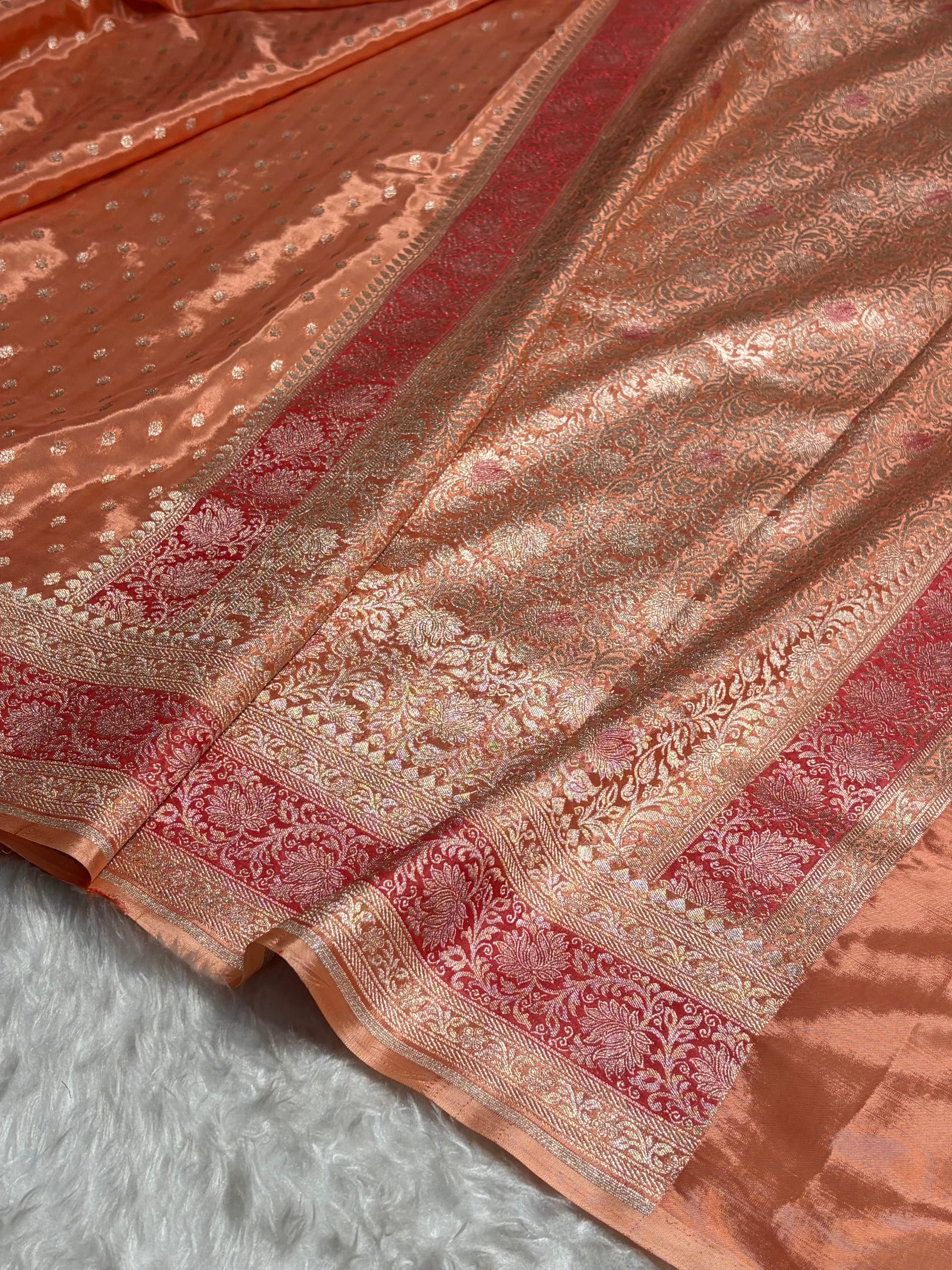 Peach Shades With Contrast Border Crepe Silky Katan Banarasi Saree CSK-02