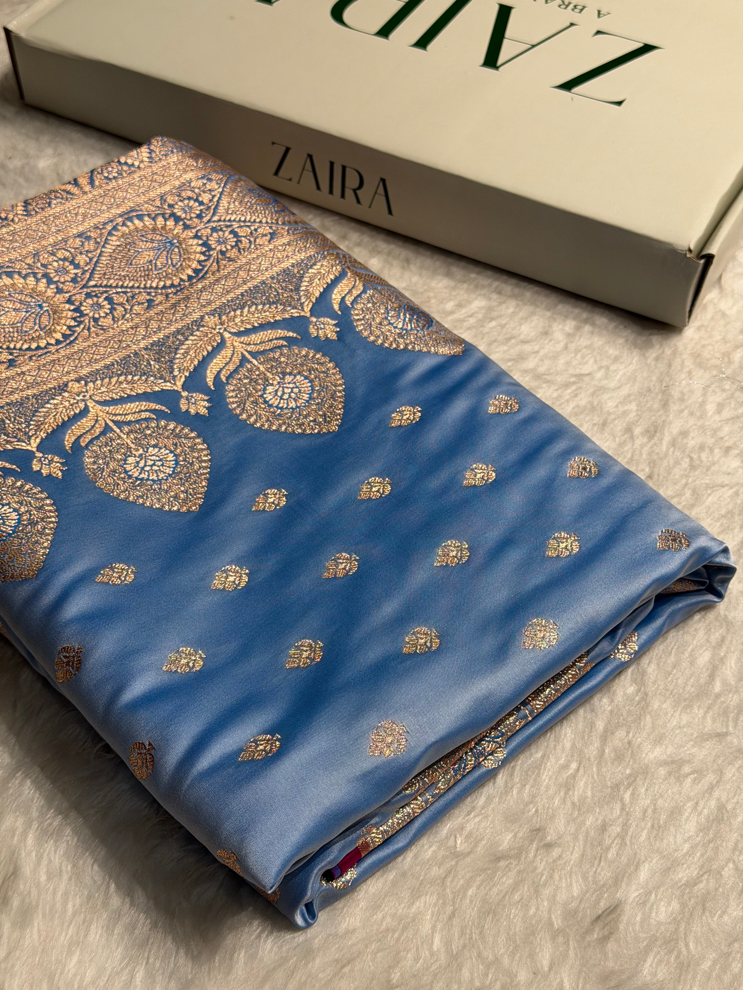 Nile Blue Shades Banarasi booti Katan Silk saree SK10