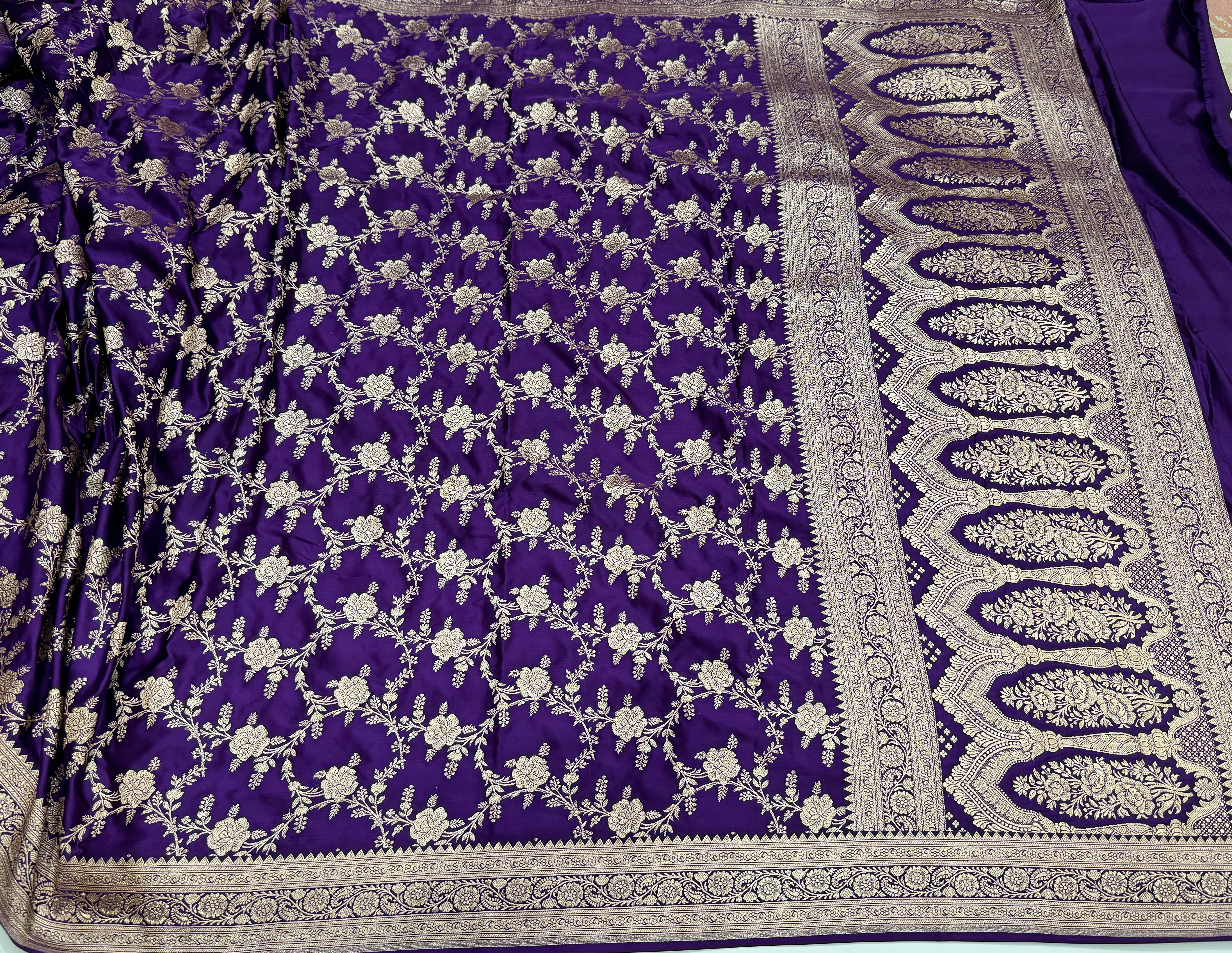 Purple Floral Jaal Mashru Silk Saree