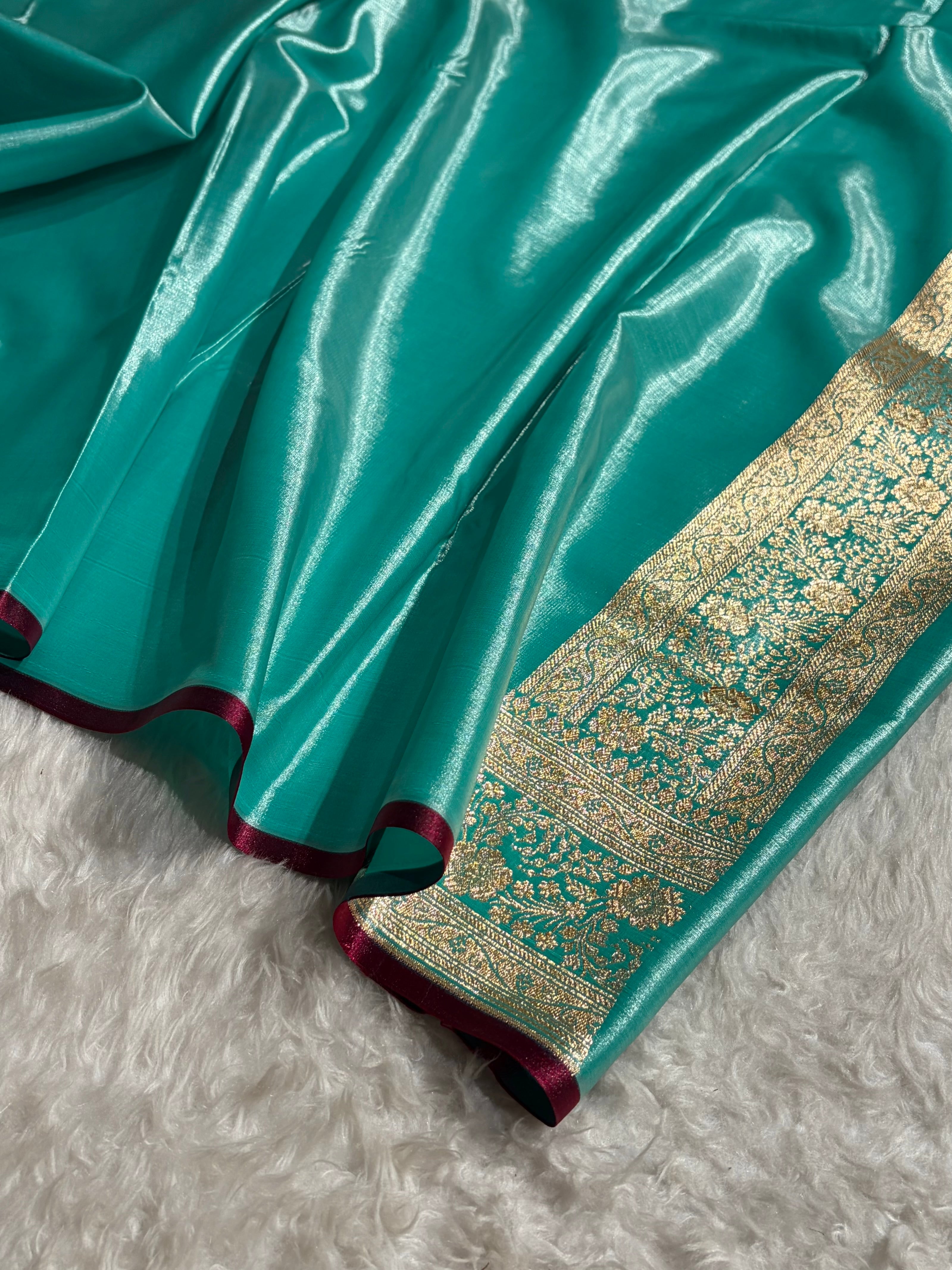 Ultra Light Weight Satin Silk Boota in Sea Green Shades SS05