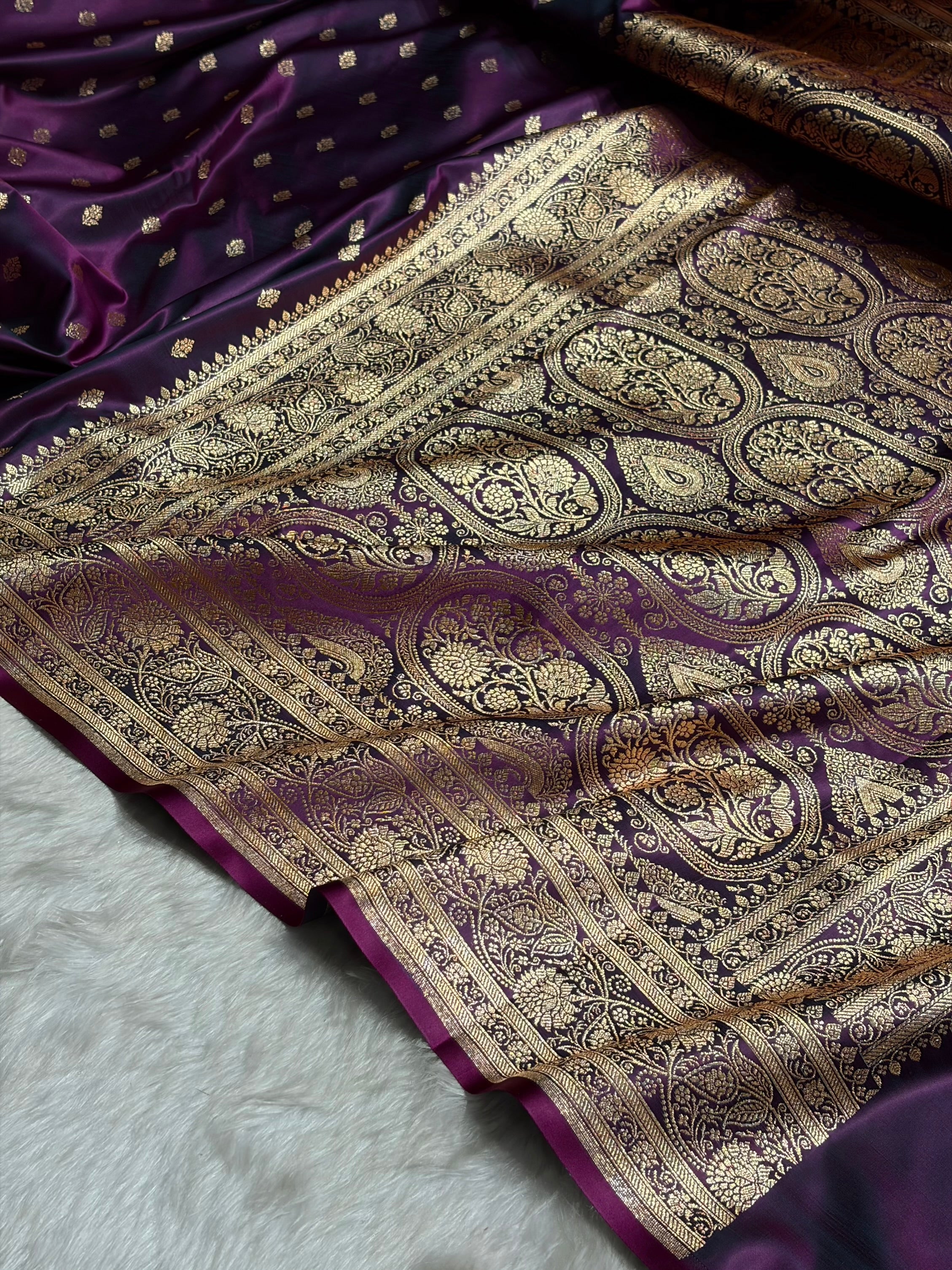 Wine Booti Pattern Satin Katan Silk Saree SK53