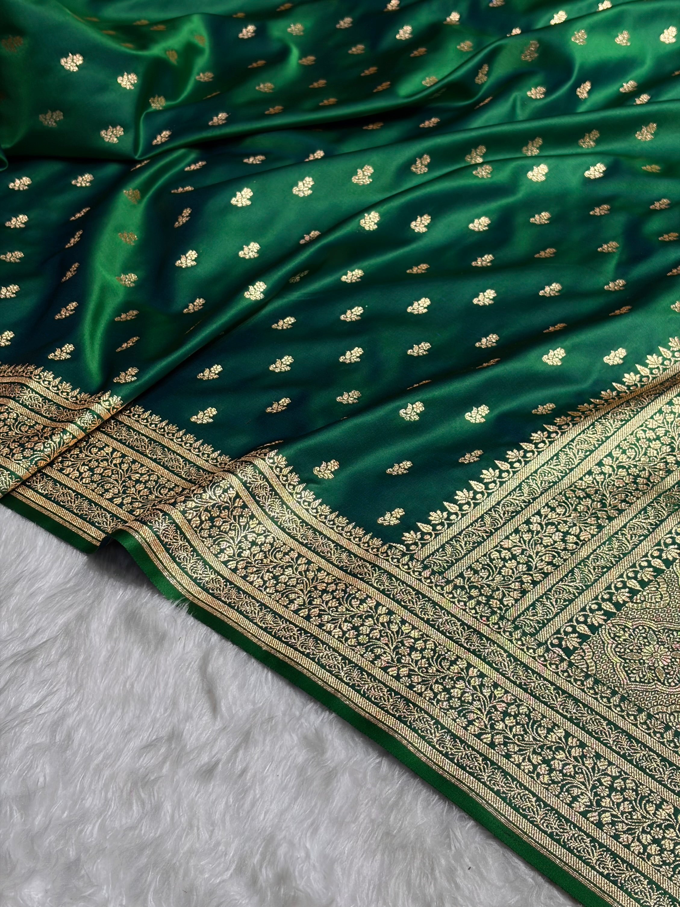 Banarasi Satin Katan Saree in Cross Green Shades SK89