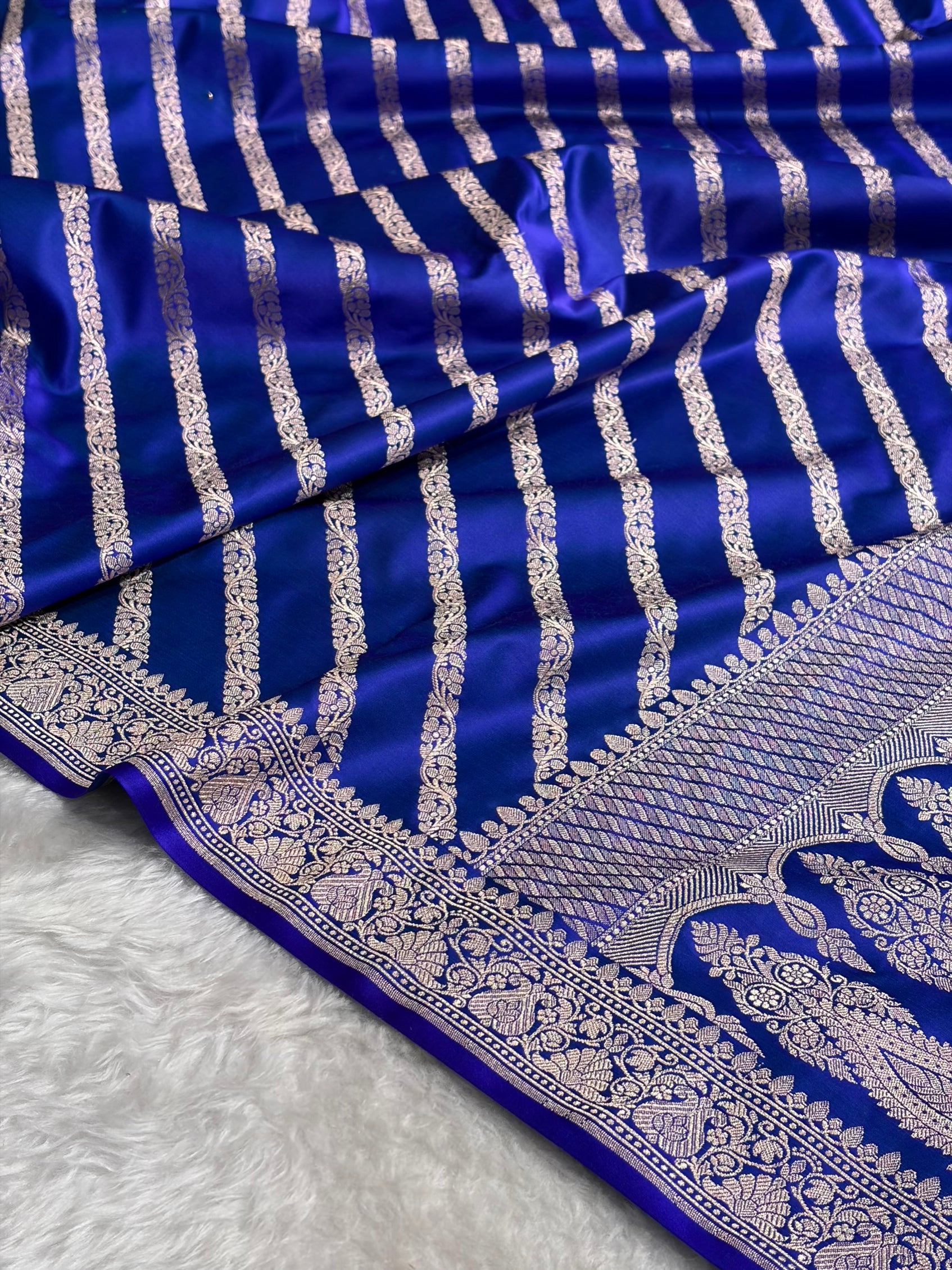 Royal Blue With Floral Border Mashru Silk Saree MSM-98