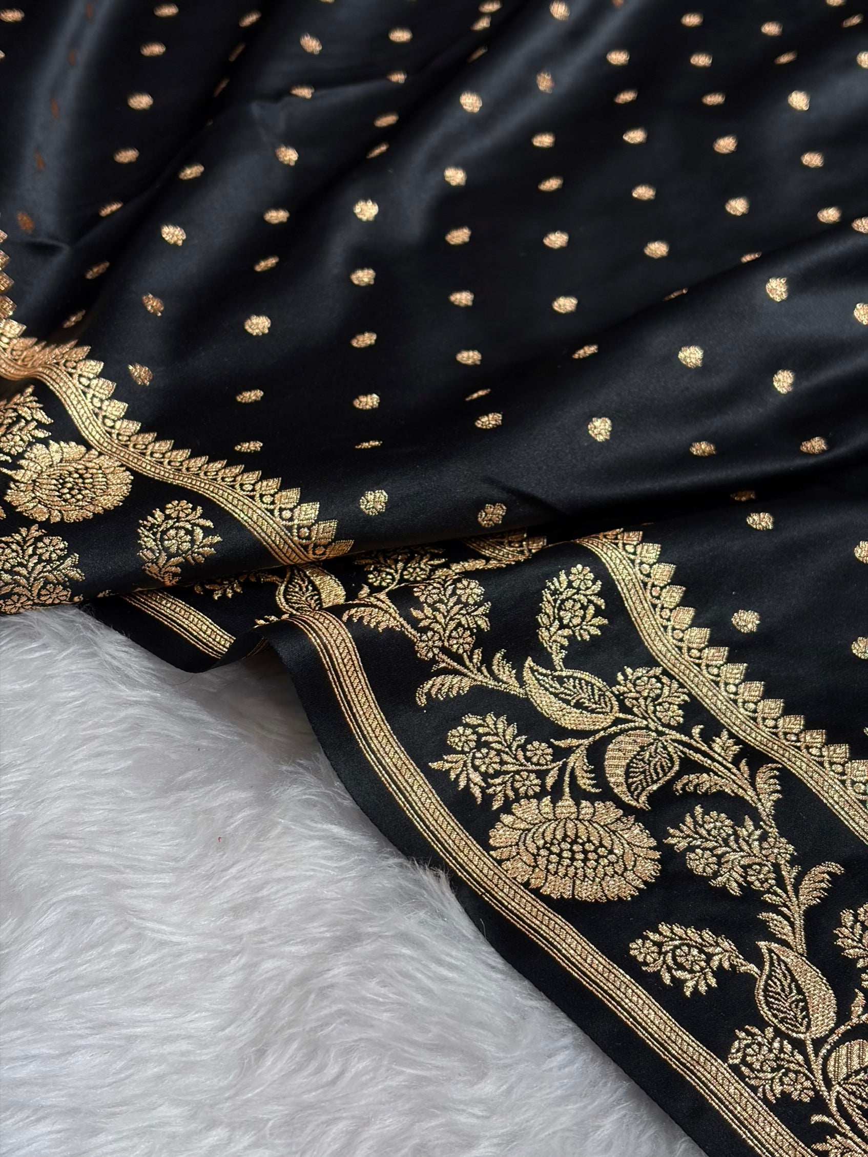 Banarasi Satin Katan Saree With Boota in Black Shades SK107