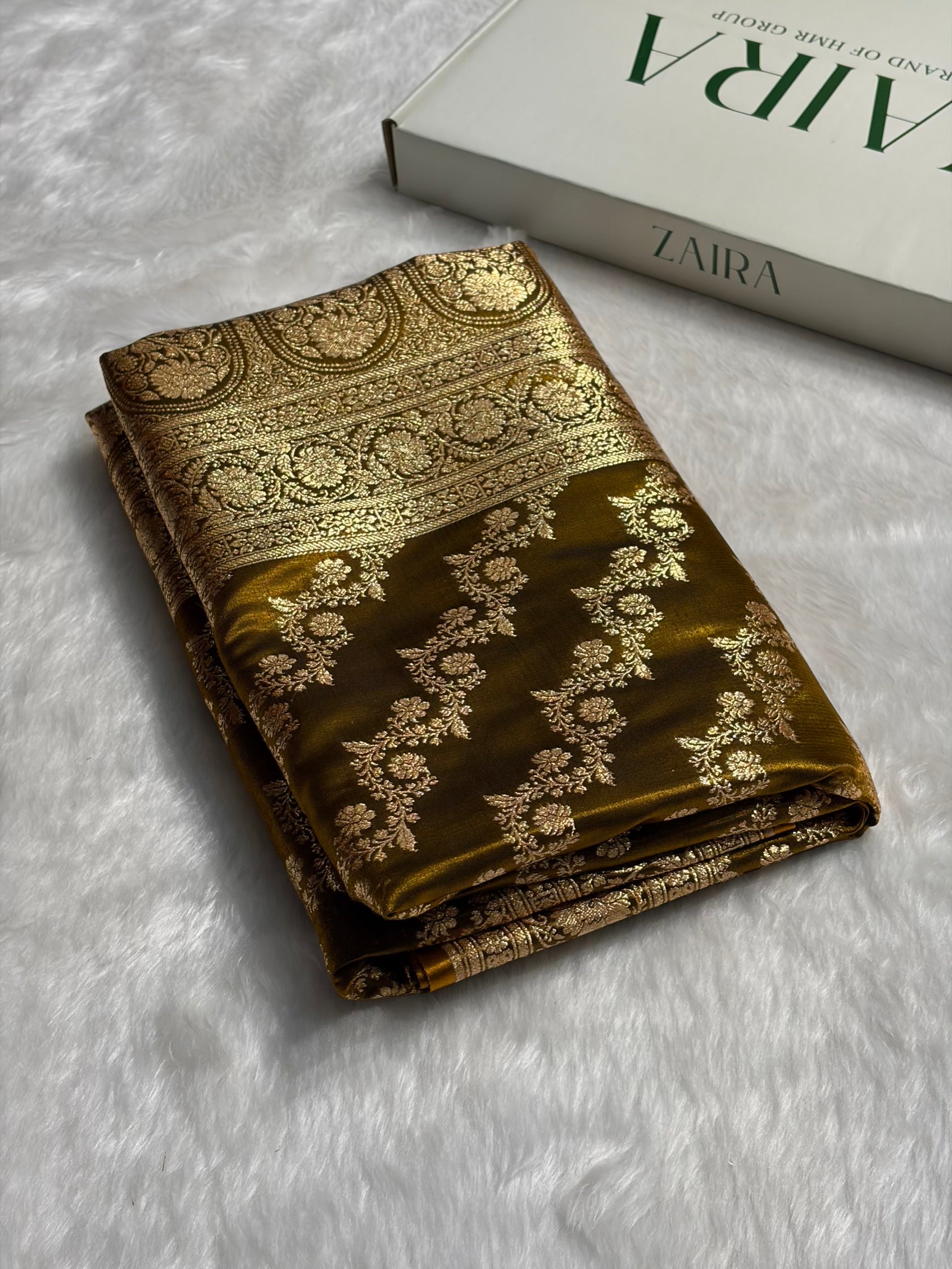 Mehendi Shades Banarasi Satin Silk Saree SS32