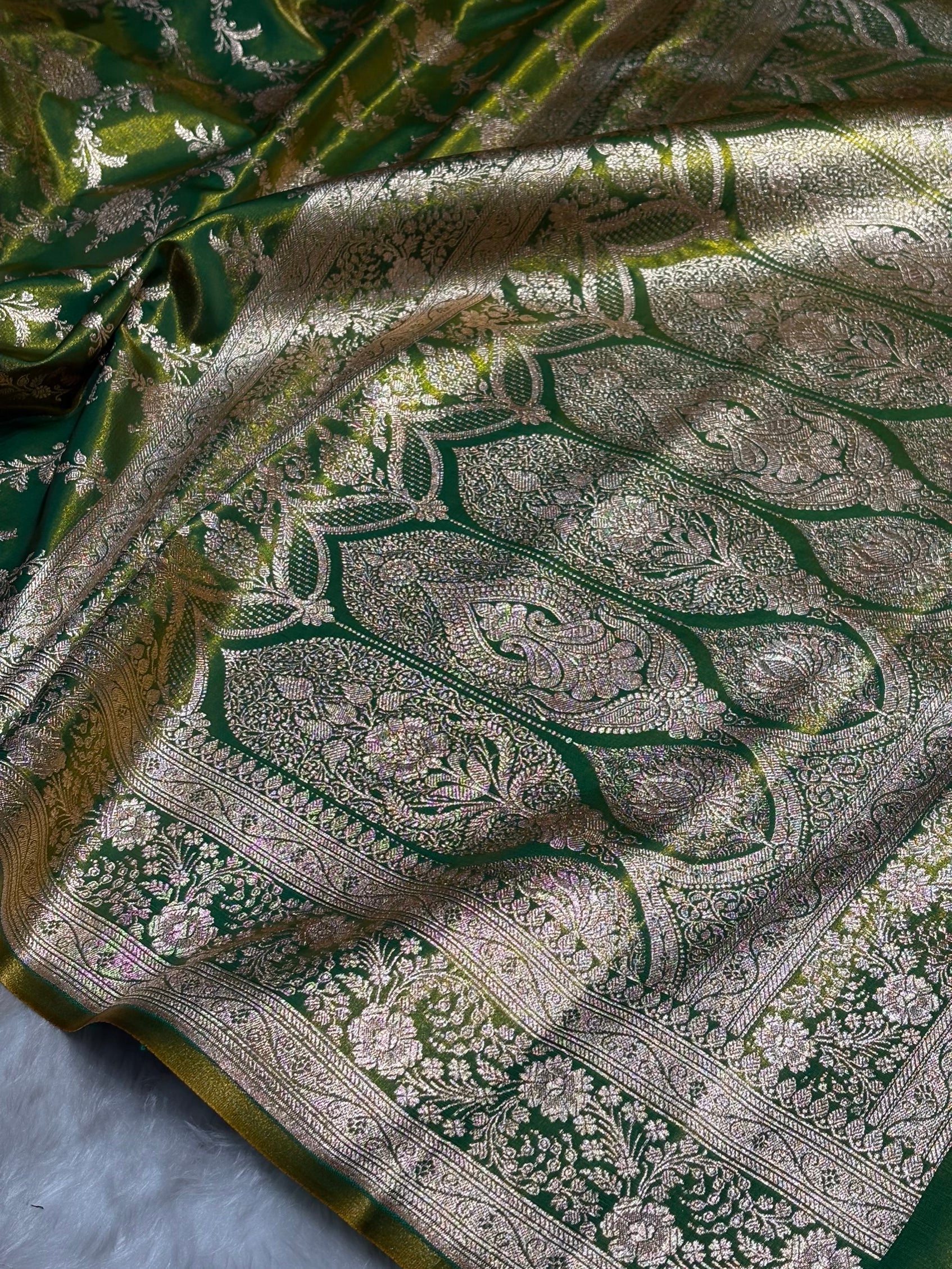 Satin Silk Banarasi Jaal in Liril Mehendi Shades SS14