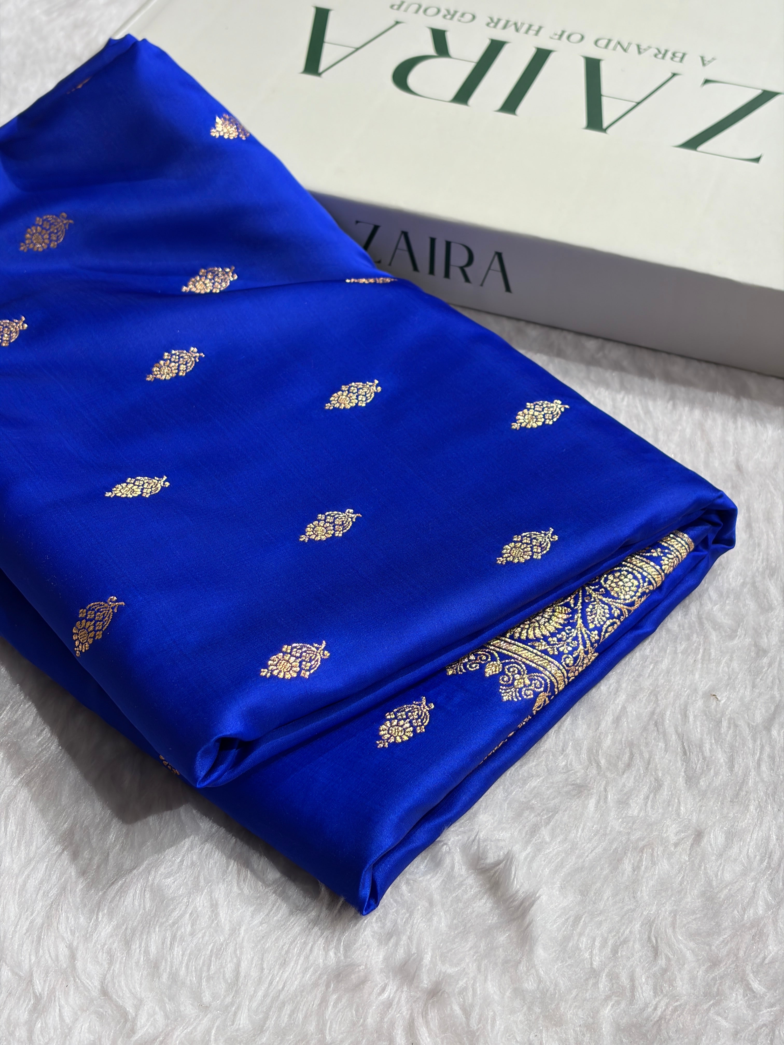 Banarasi Satin Katan Saree in Royal Blue Shades SK82