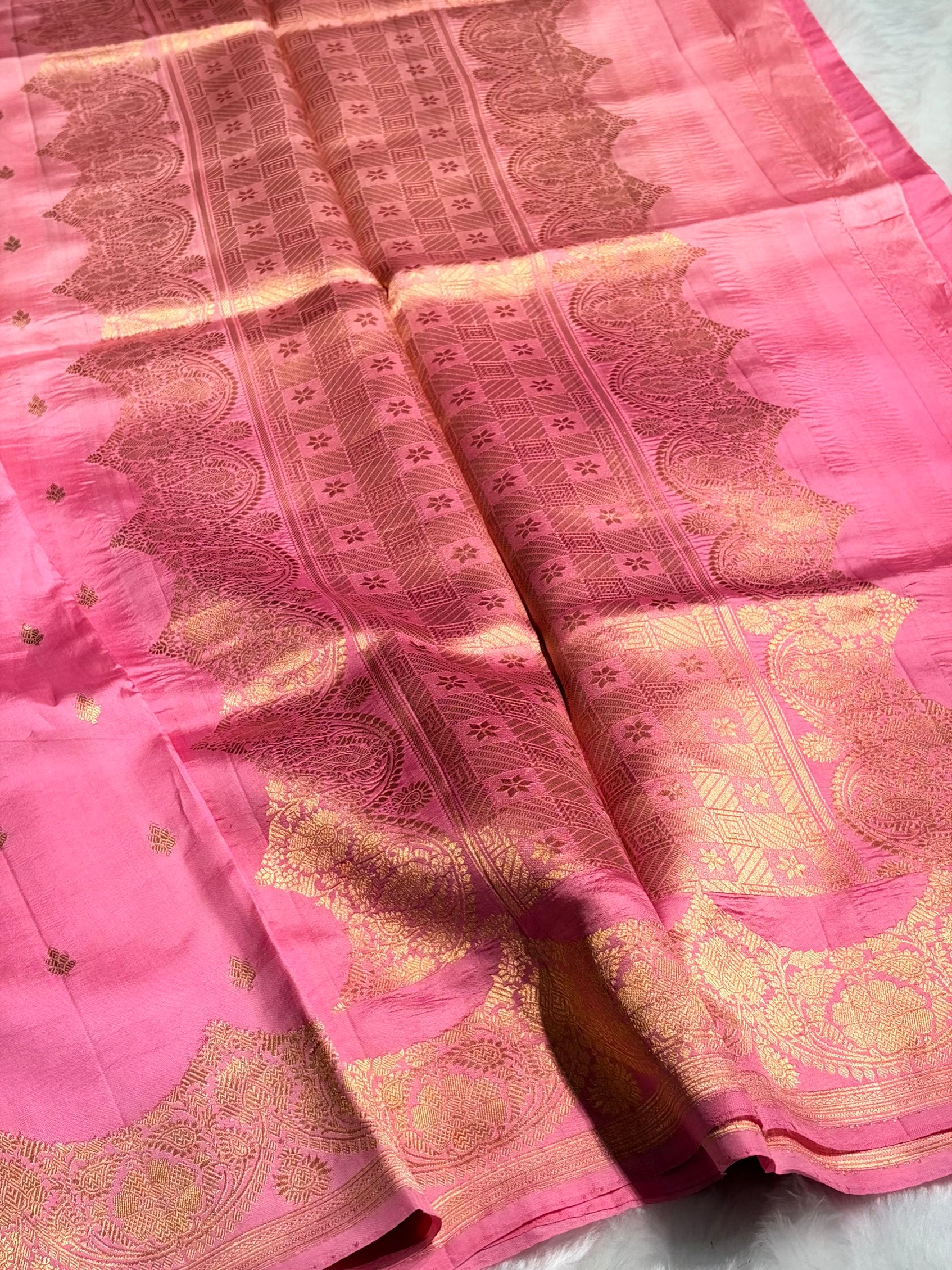 Ombré Baby Pink Shades Meena Boota Handwoven Raw Mango Silk RM-25