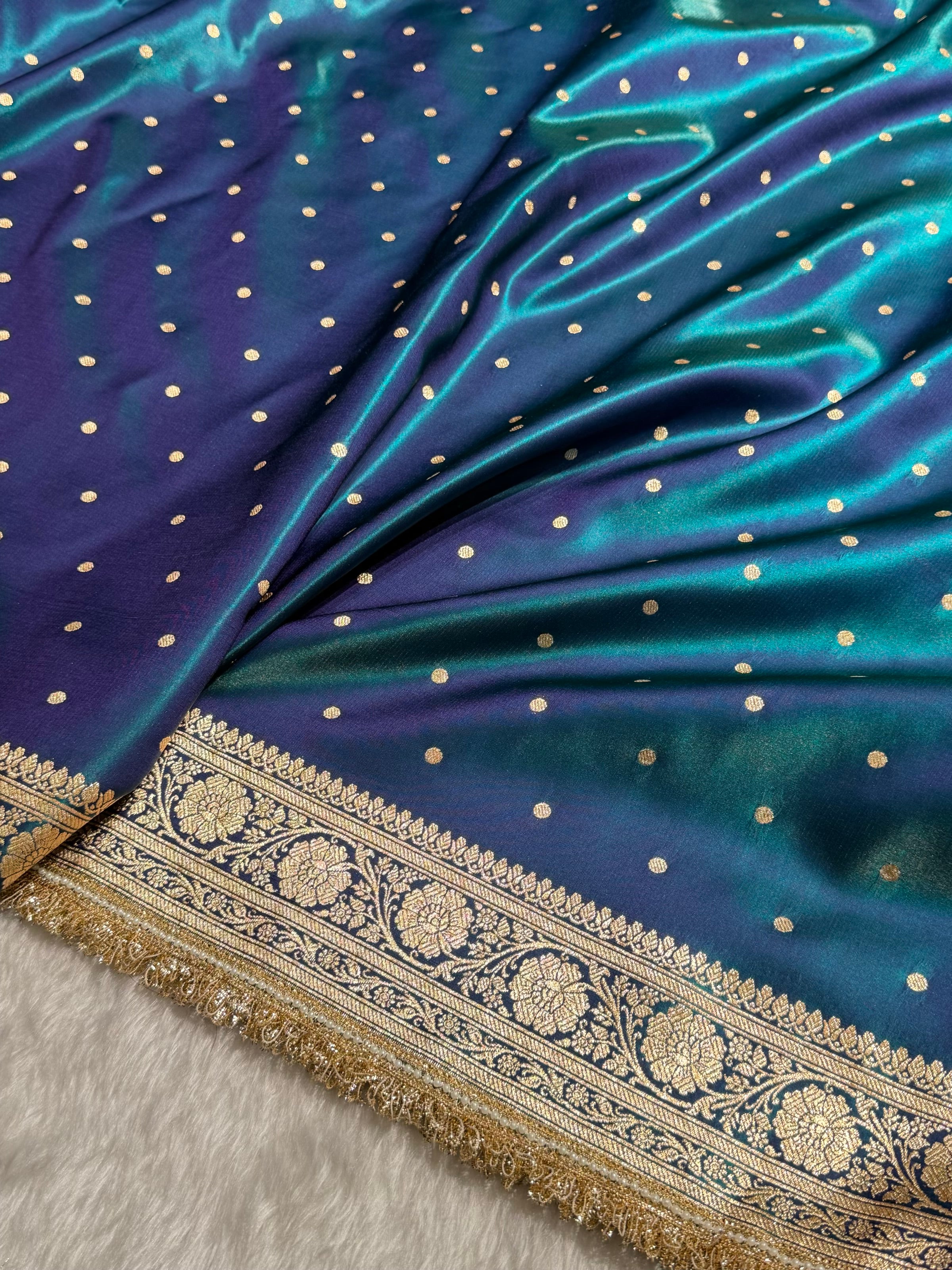 Satin Silk Dot Booti in Peacock Shades With Gotta Patti SSGP08